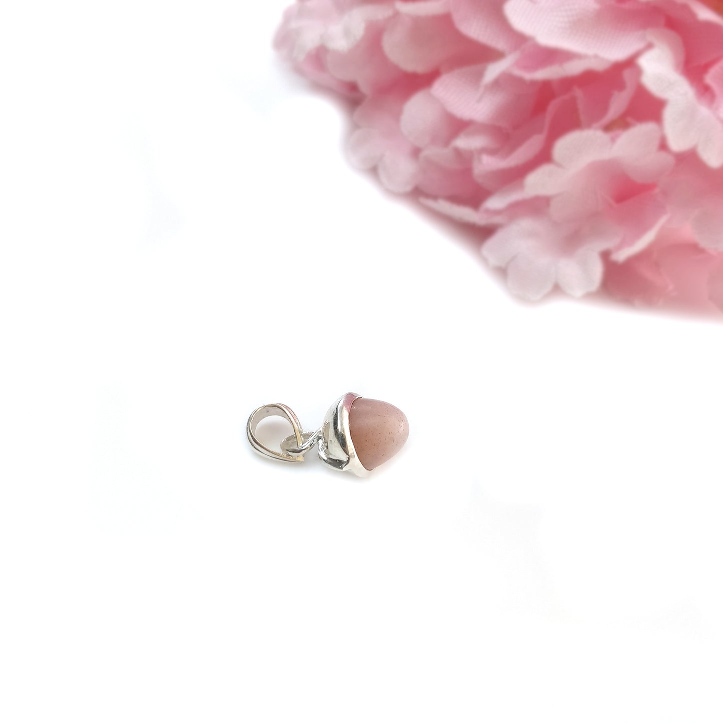 Peach Moonstone Gemstone 925 Sterling Silver Pendant : 2.02gms(Approx) Fashion Mini Size Bullet Pendant With Normal Loop 0.8" Gift For Her