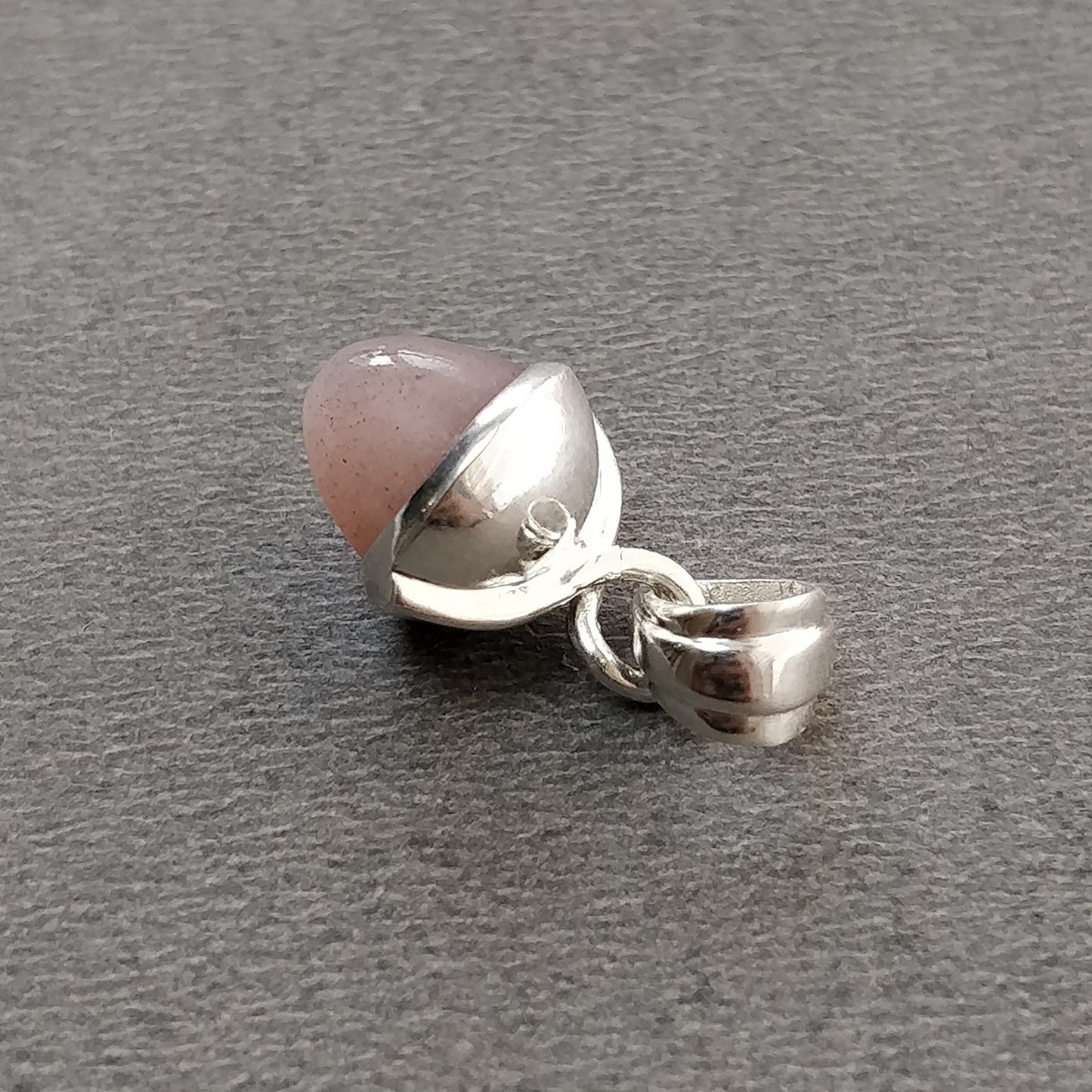 Peach Moonstone Gemstone 925 Sterling Silver Pendant : 2.02gms(Approx) Fashion Mini Size Bullet Pendant With Normal Loop 0.8" Gift For Her