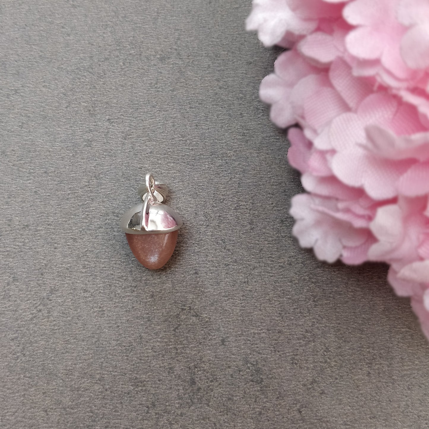 Peach Moonstone Gemstone 925 Sterling Silver Pendant : 3.95gms(Approx) Fashion Regular Size Bullet Pendant With Normal Loop 1" Gift For Her