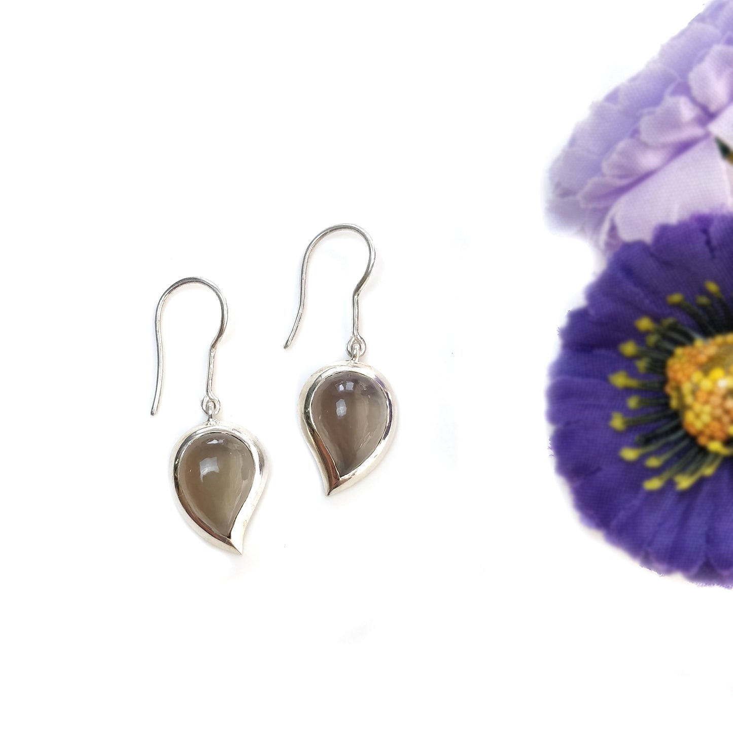 Smoky Quartz Gemstone Earring : 4.20gms Natural Quartz With 925 Sterling Silver Drop Dangle Bezel Set Hook Earrings 1.5"