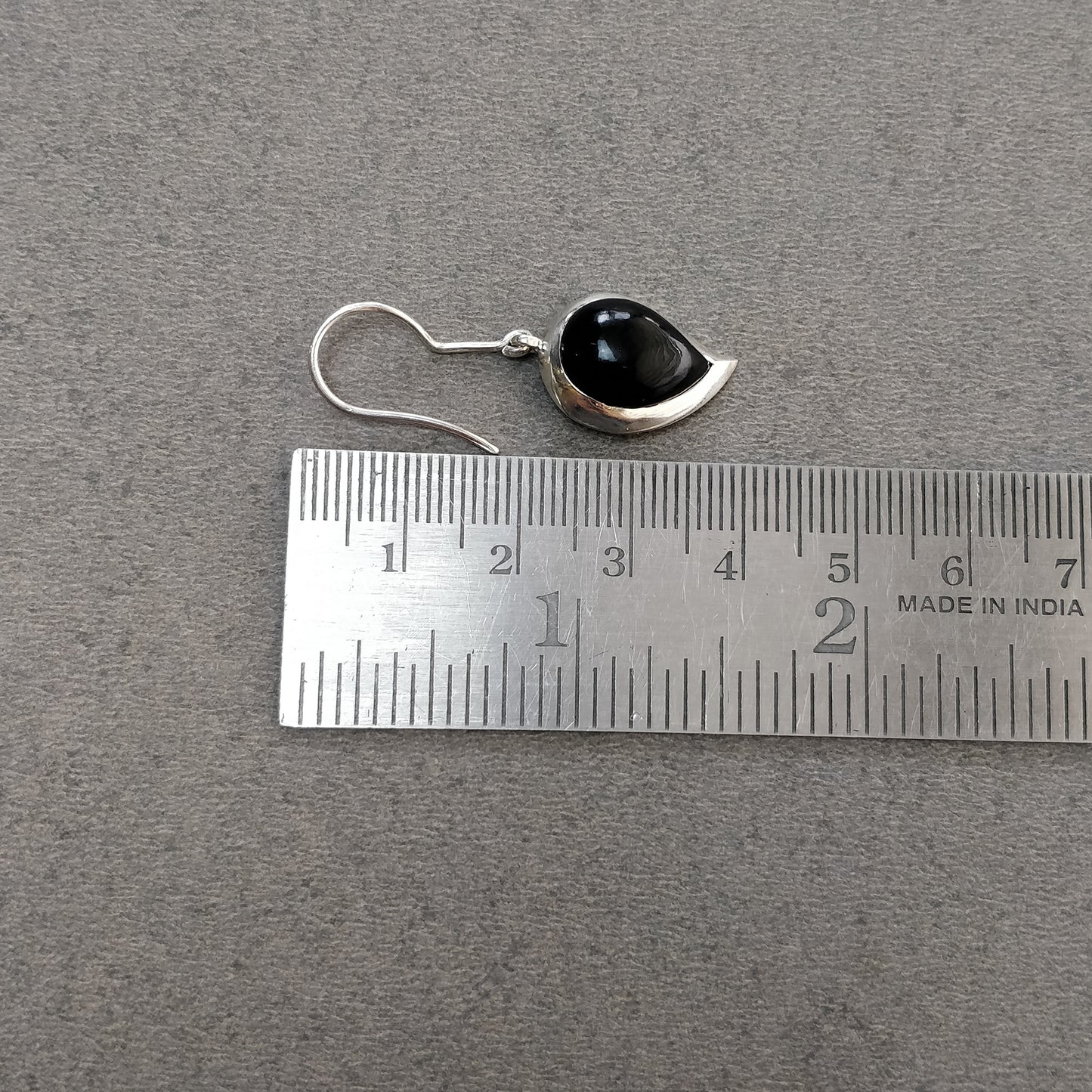 Black Onyx Gemstone Jewelry Set : 925 Sterling Silver Natural Onyx Leaf Shape Cabochon Bezel Set Earrings Pendant Jewelry Set