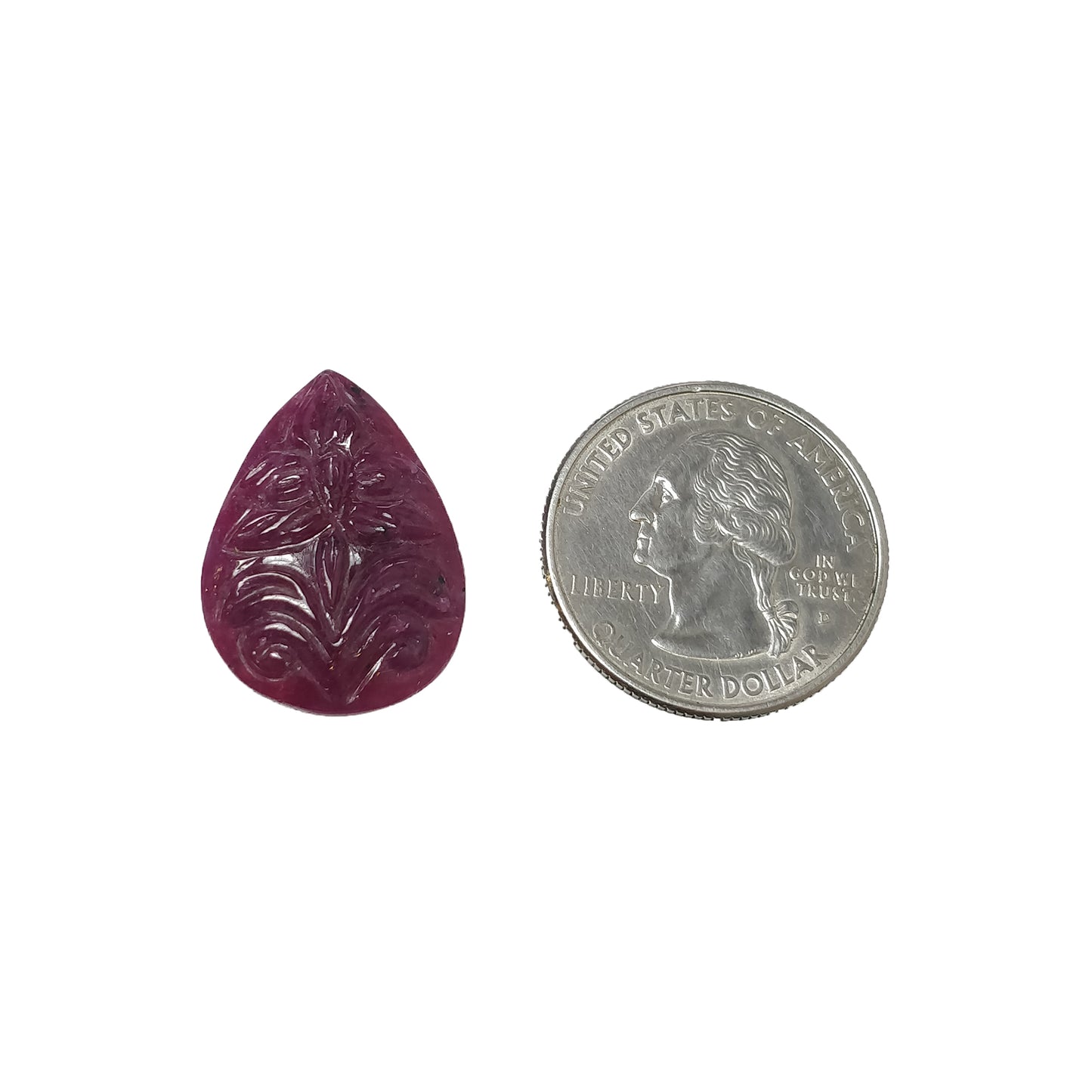 RUBY Gemstone Carving : 22.10cts Natural Untreated Unheated Red Ruby Hand Carved Floral Pear Shape 22.10mm