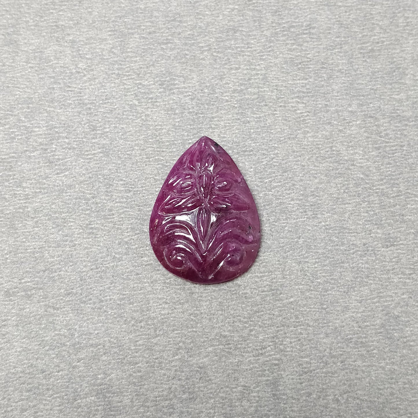 RUBY Gemstone Carving : 22.10cts Natural Untreated Unheated Red Ruby Hand Carved Floral Pear Shape 22.10mm
