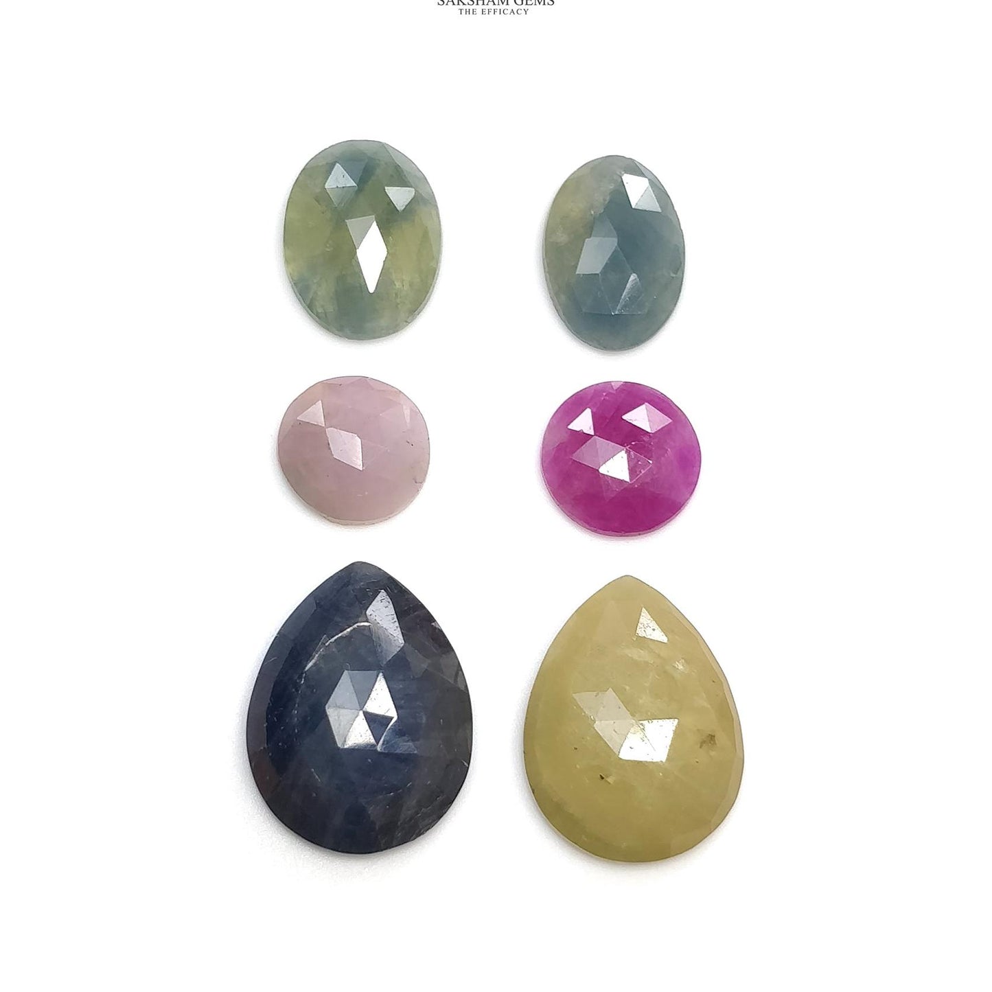 MULTI SAPPHIRE Gemstone Rose Cut : 52.10cts Natural Untreated Unheated Sapphire Multi Color Pear Oval Round Shape 11mm - 20*15.5mm 6pcs