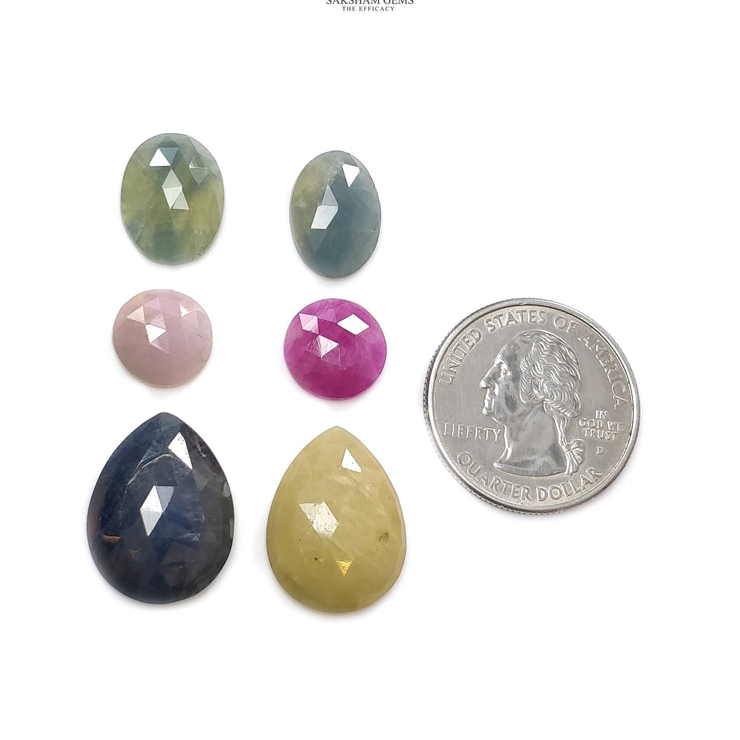 MULTI SAPPHIRE Gemstone Rose Cut : 52.10cts Natural Untreated Unheated Sapphire Multi Color Pear Oval Round Shape 11mm - 20*15.5mm 6pcs