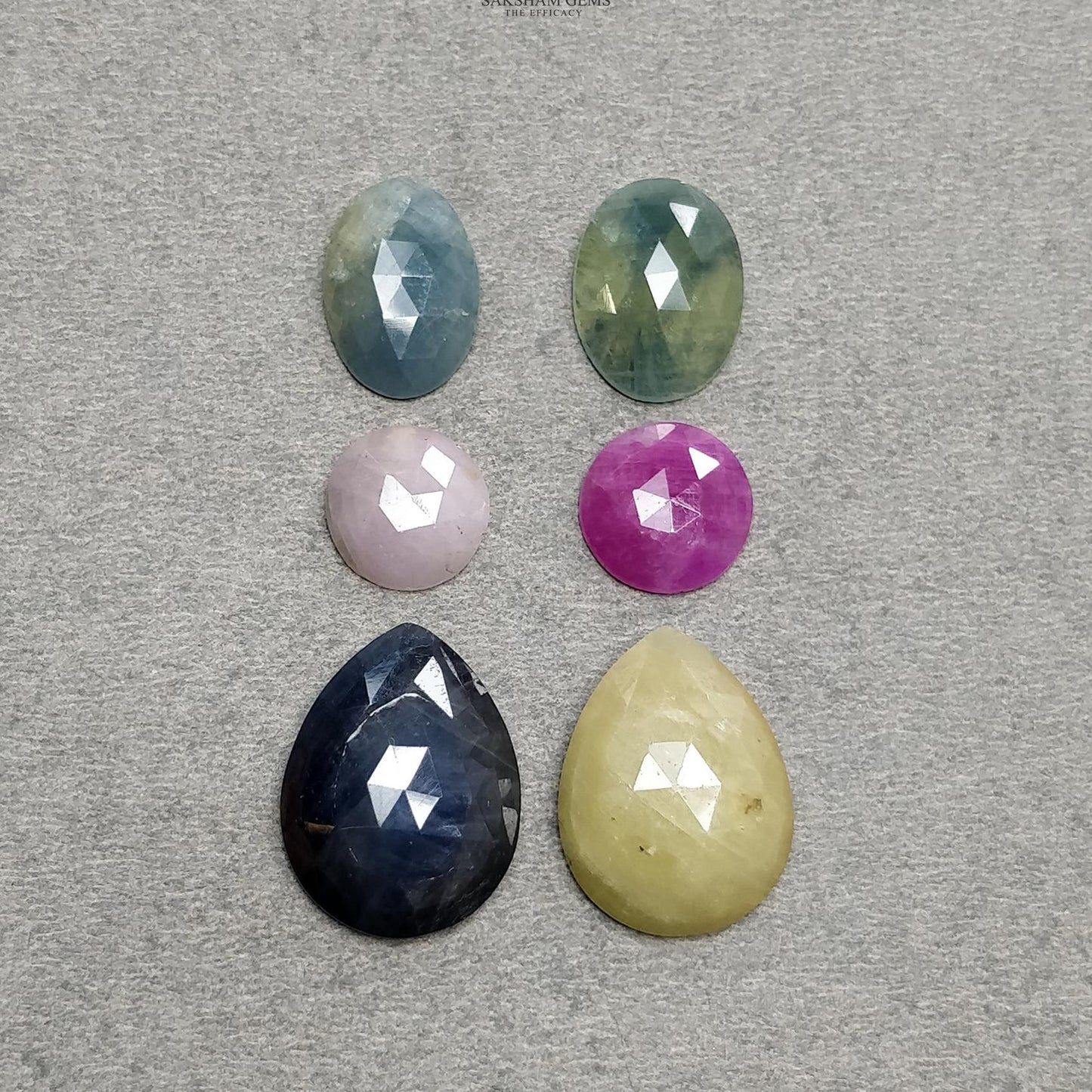 MULTI SAPPHIRE Gemstone Rose Cut : 52.10cts Natural Untreated Unheated Sapphire Multi Color Pear Oval Round Shape 11mm - 20*15.5mm 6pcs