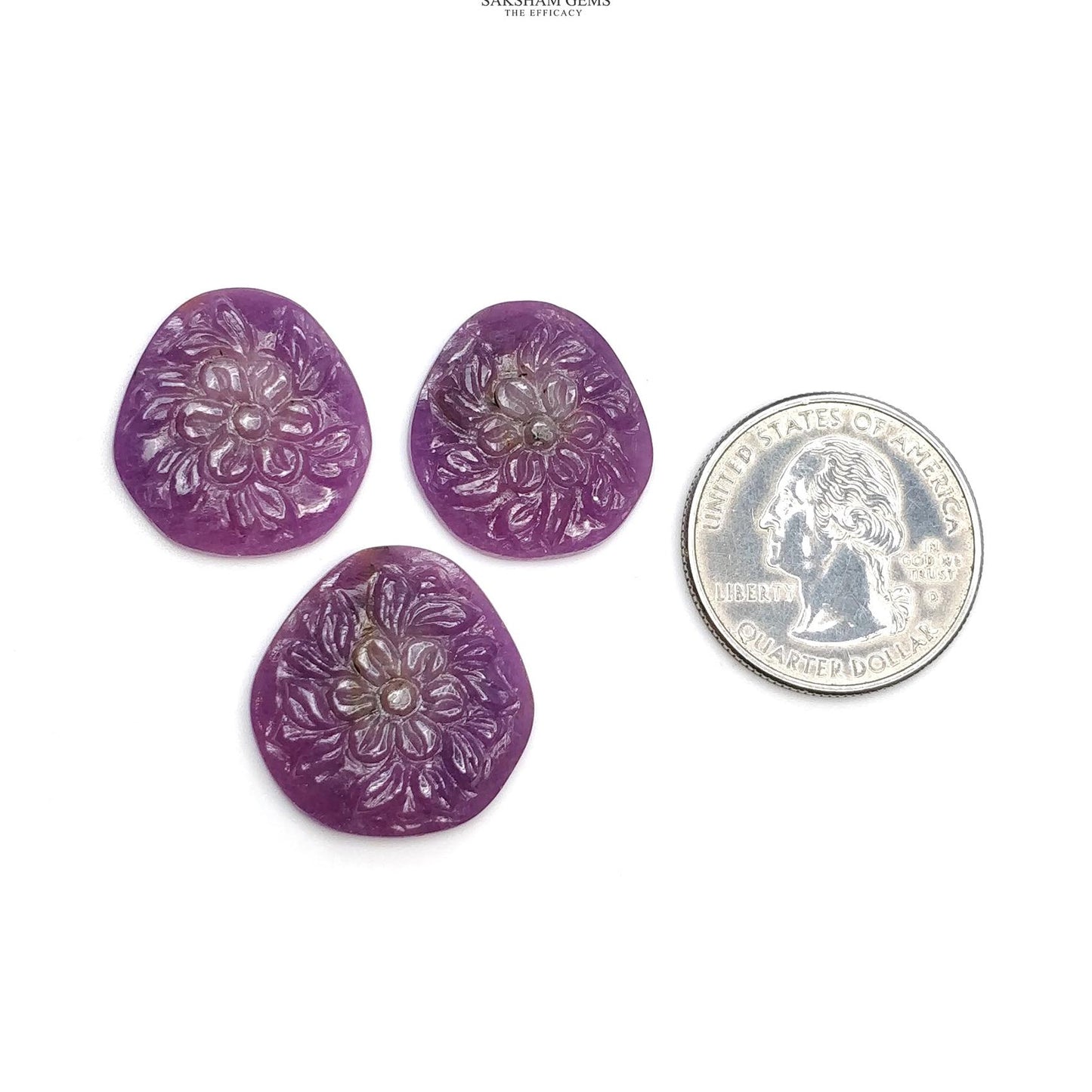 Purple Sapphire Gemstone Carving : 52.40cts Natural Untreated Sapphire Hand Carved Uneven Shape 20.5*19mm - 22*21mm 3pcs