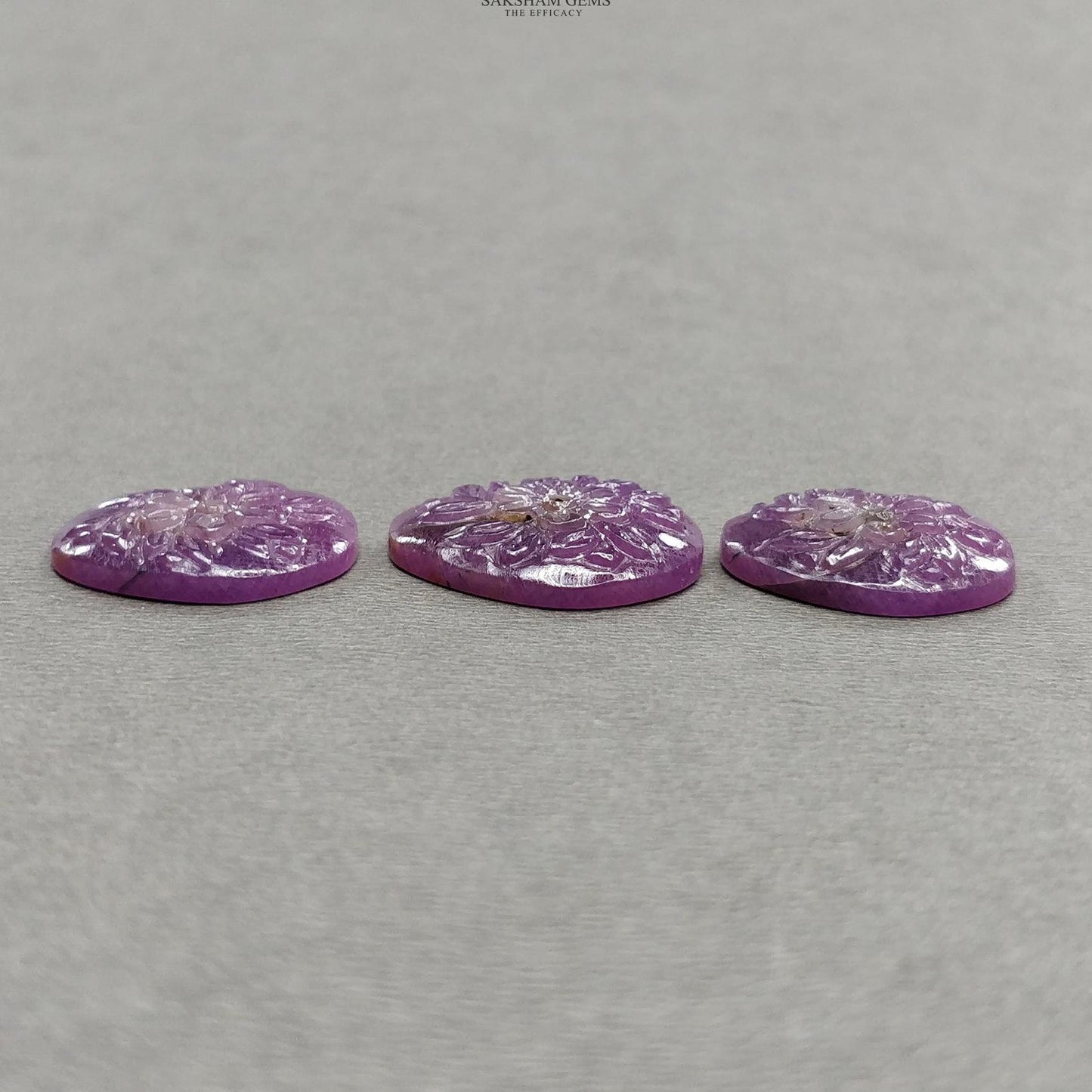 Purple Sapphire Gemstone Carving : 52.40cts Natural Untreated Sapphire Hand Carved Uneven Shape 20.5*19mm - 22*21mm 3pcs