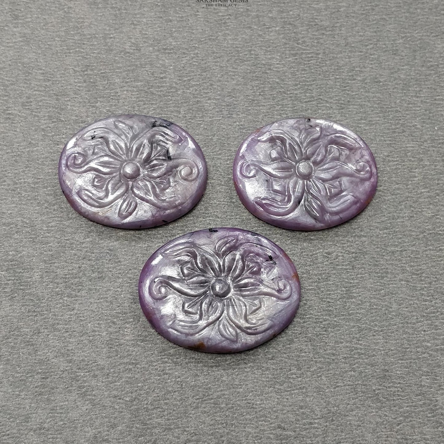 Raspberry Pink Sapphire Gemstone Carving : Natural Untreated Sapphire Hand Carved Oval Shape 3pcs Set