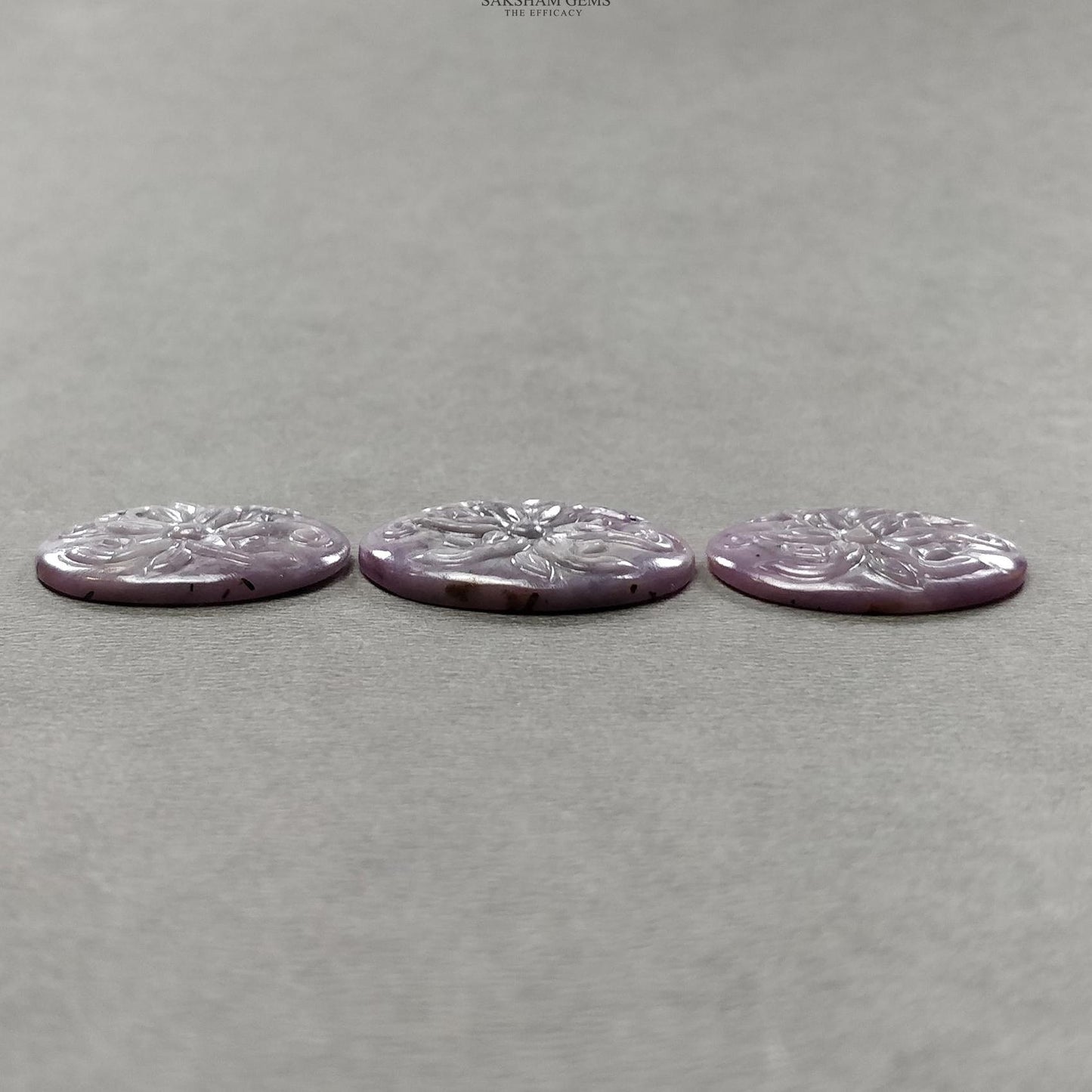 Raspberry Pink Sapphire Gemstone Carving : Natural Untreated Sapphire Hand Carved Oval Shape 3pcs Set