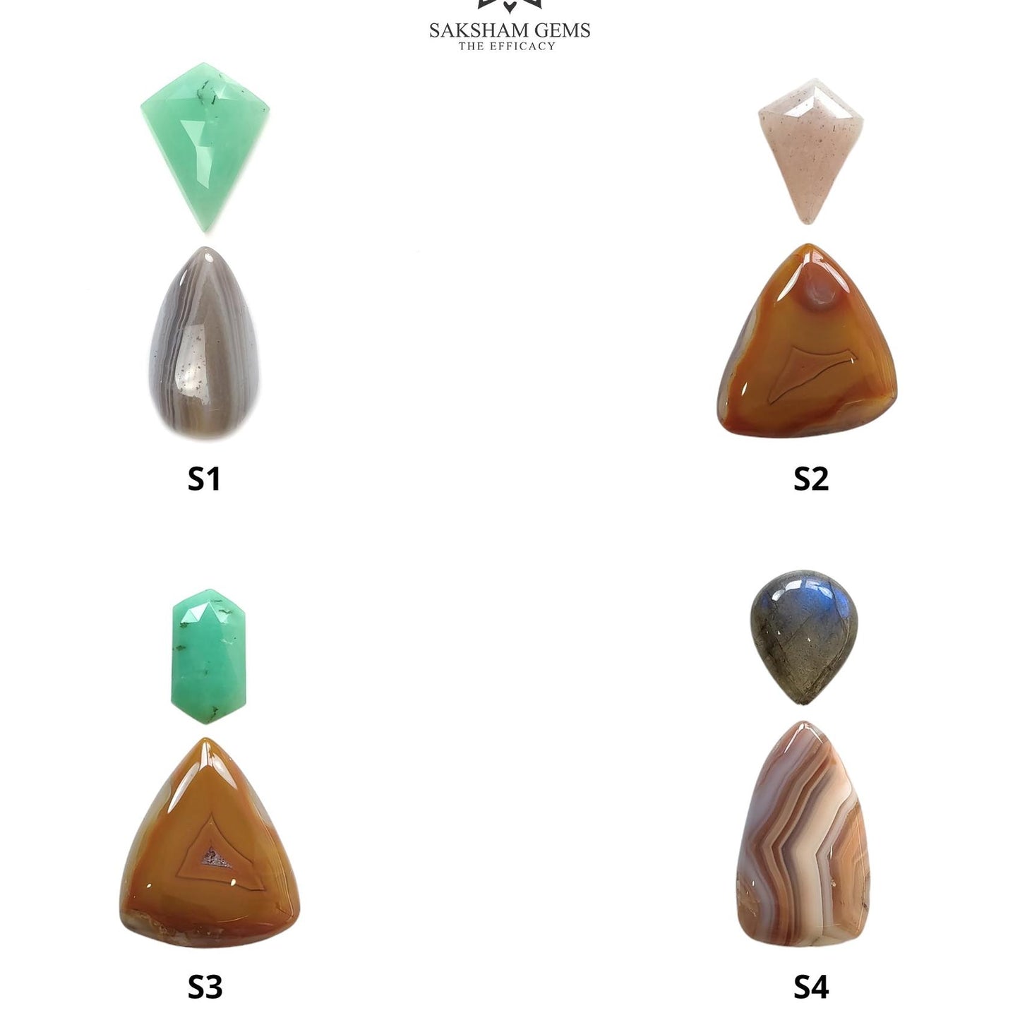 Botswana Agate Chrysoprase Peach Moonstone & Labradorite Gemstone Cabochon Rose Cut Natural Multi Shapes 2pcs Sets