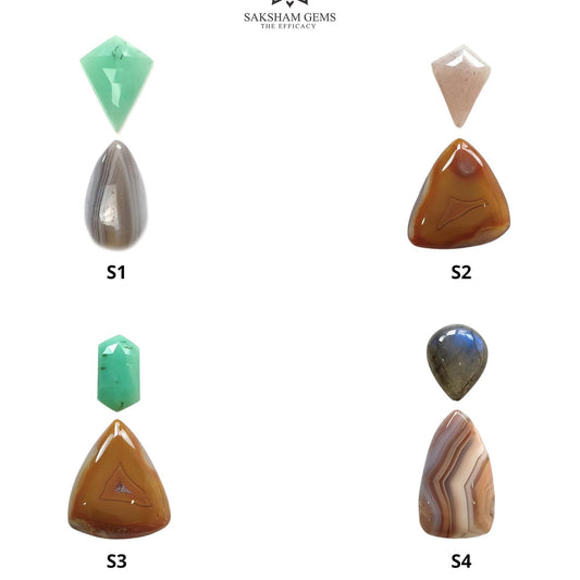 Botswana Agate Chrysoprase Peach Moonstone & Labradorite Gemstone Cabochon Rose Cut Natural Multi Shapes 2pcs Sets