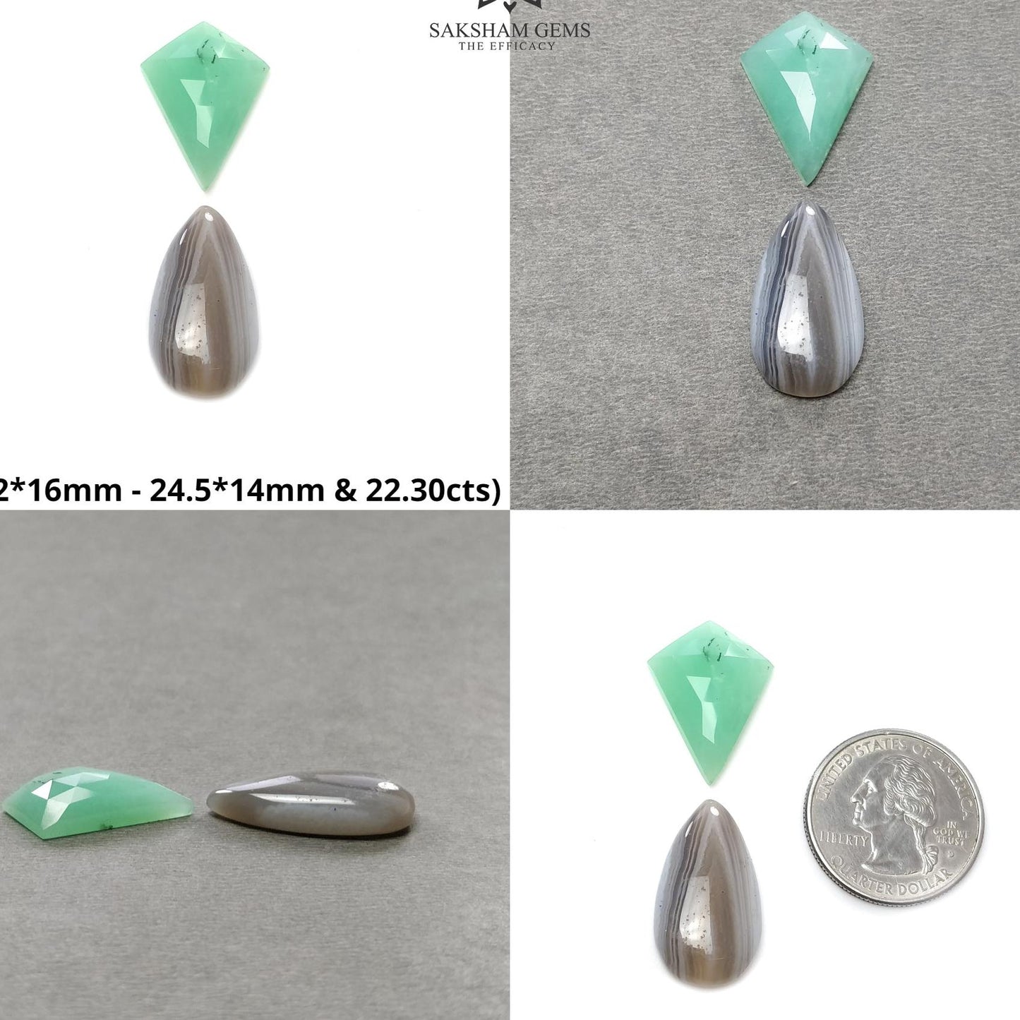 Botswana Agate Chrysoprase Peach Moonstone & Labradorite Gemstone Cabochon Rose Cut Natural Multi Shapes 2pcs Sets