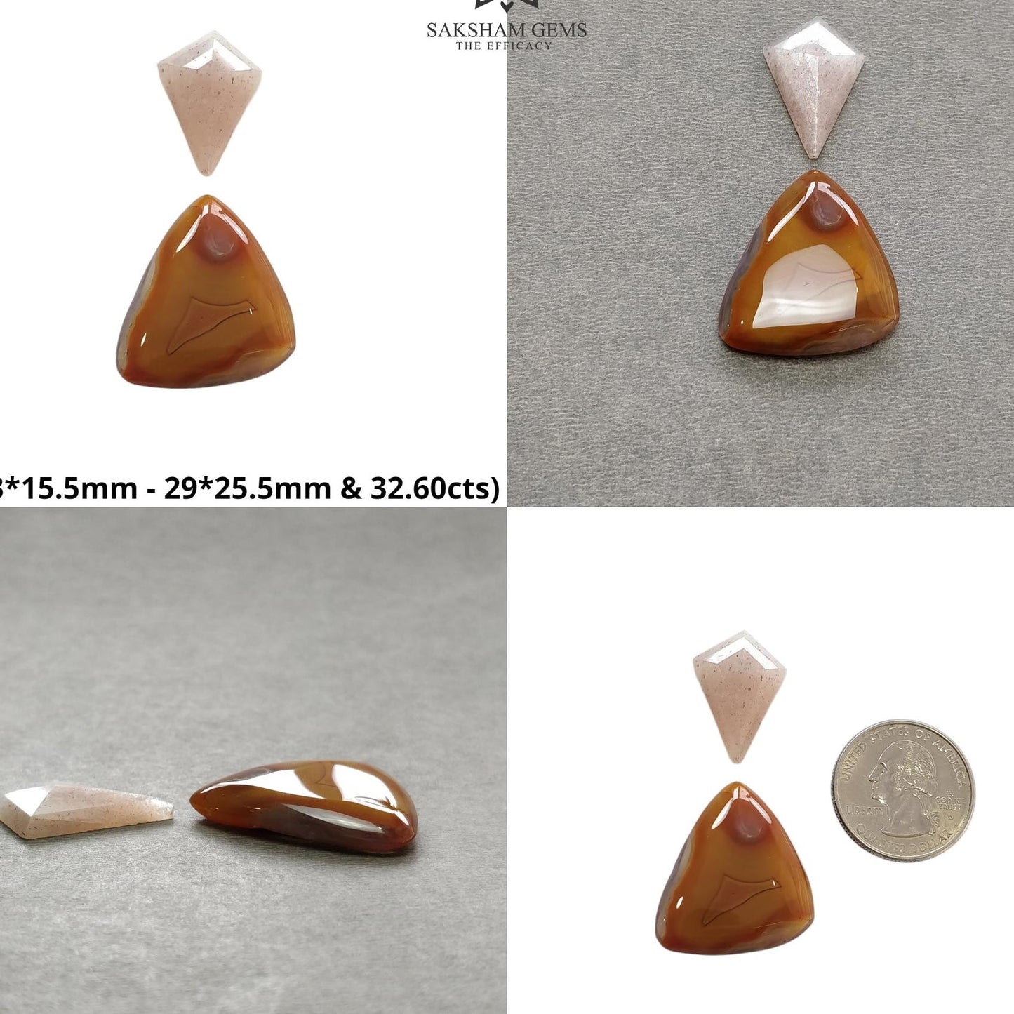 Botswana Agate Chrysoprase Peach Moonstone & Labradorite Gemstone Cabochon Rose Cut Natural Multi Shapes 2pcs Sets