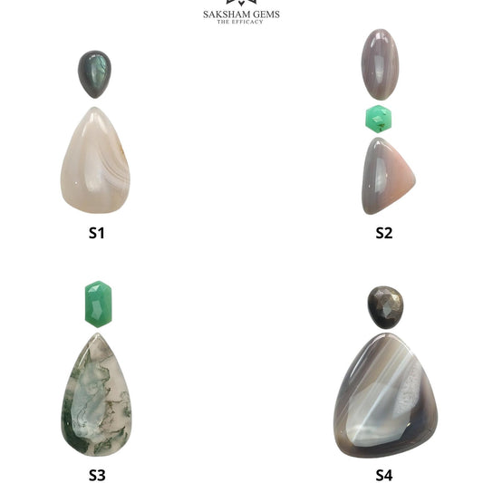 Botswana Agate Chrysoprase Peach Moonstone & Labradorite Gemstone Cabochon Rose Cut Natural Multi Shapes 2/3pcs Sets