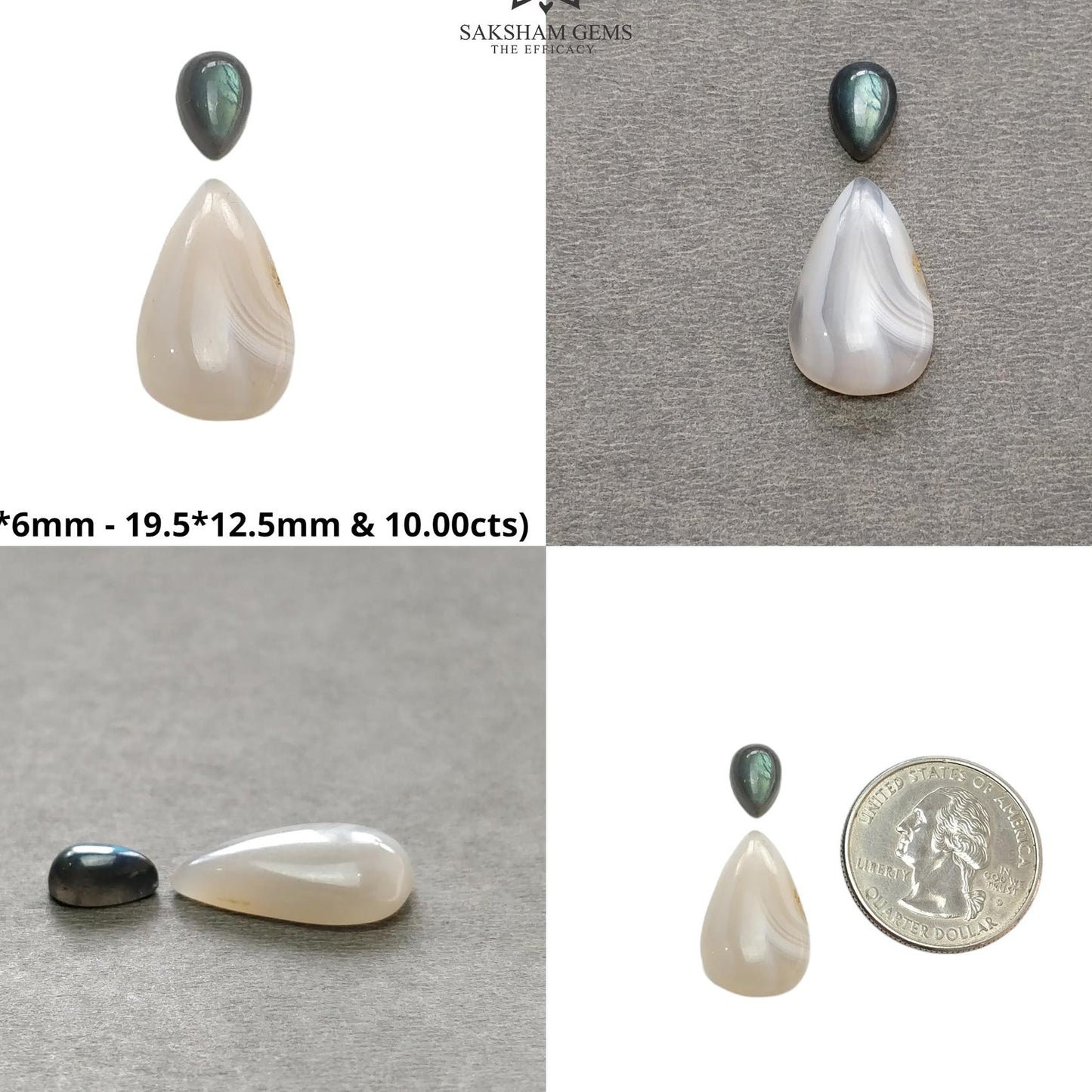 Botswana Agate Chrysoprase Peach Moonstone & Labradorite Gemstone Cabochon Rose Cut Natural Multi Shapes 2/3pcs Sets