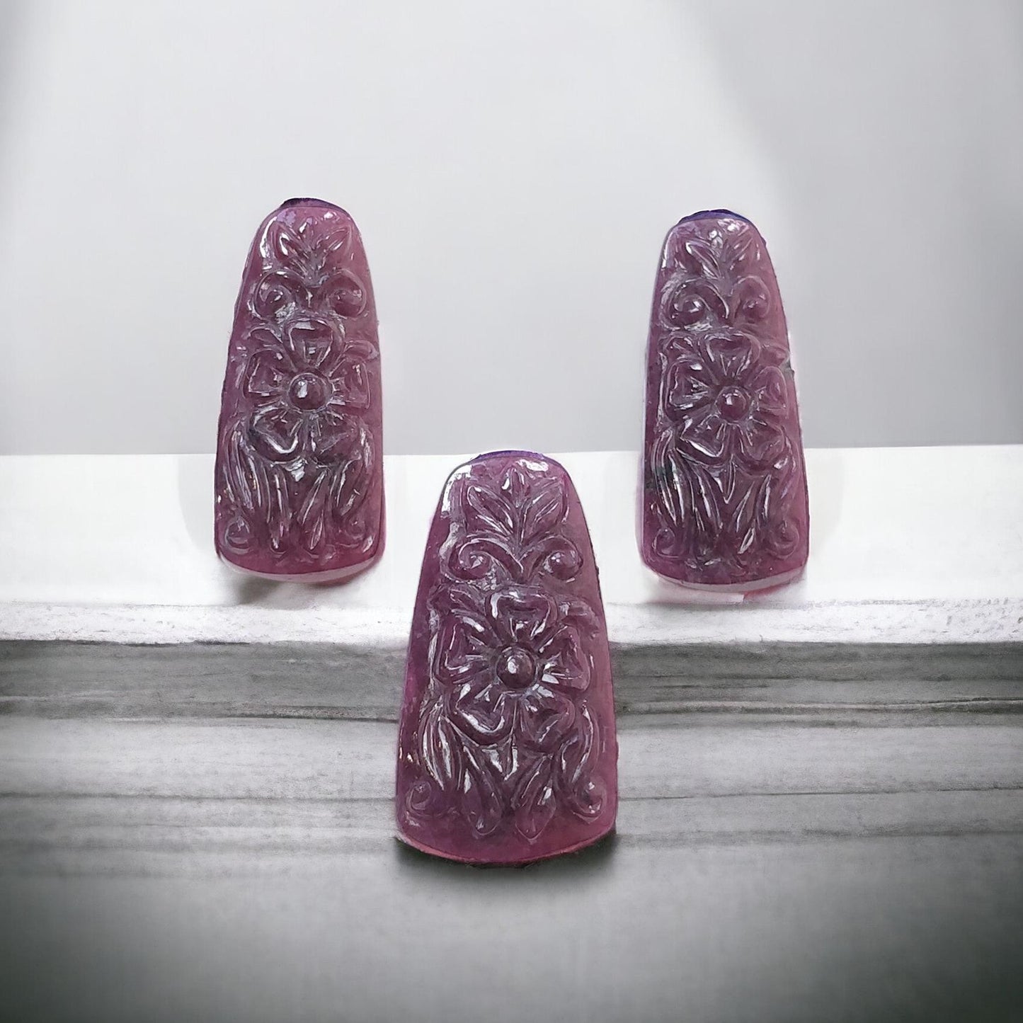 RUBY Gemstone Carving : 57.00cts Natural Untreated Unheated Red Ruby Hand Carved Uneven Shape 26*11mm - 28*15mm 3pcs