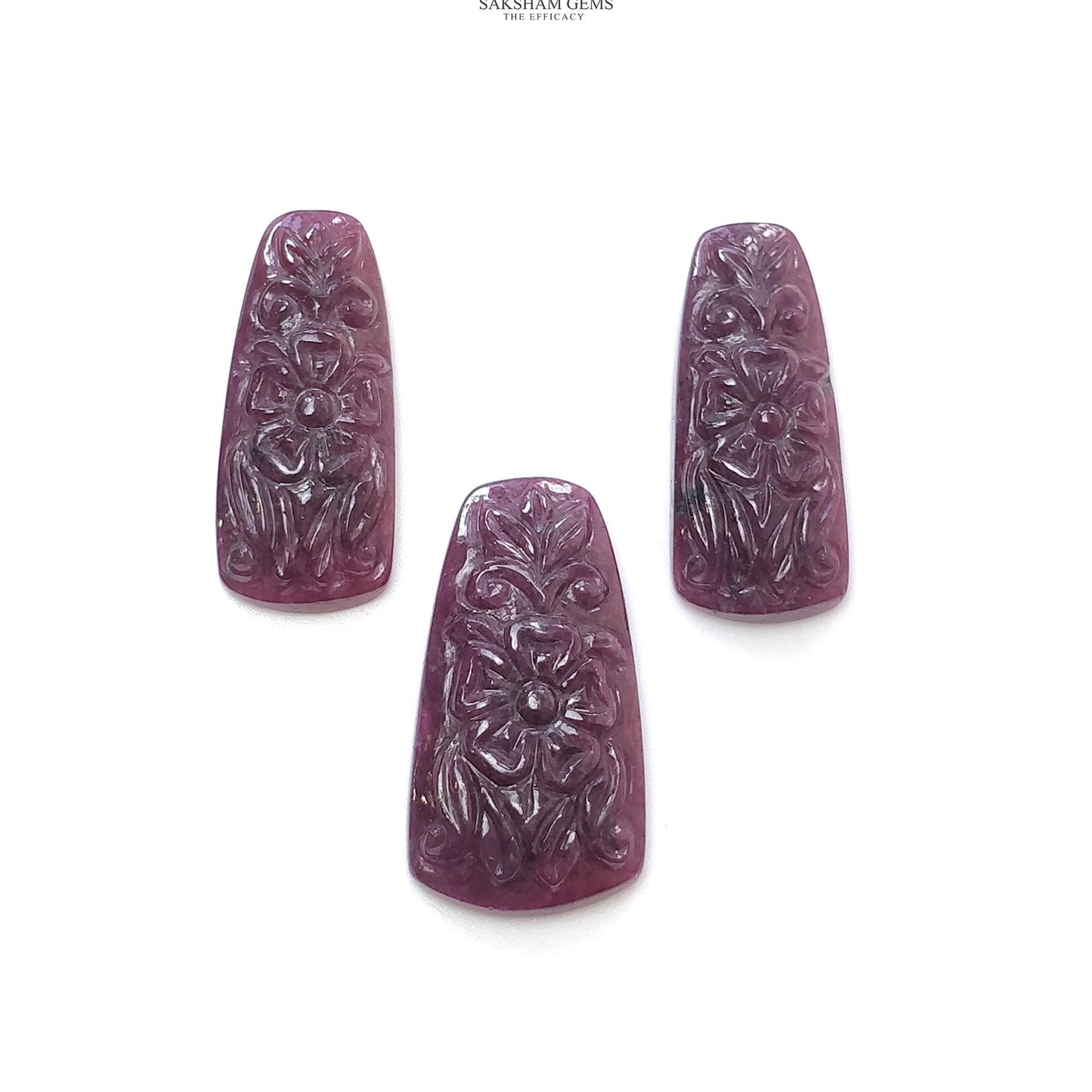 RUBY Gemstone Carving : 57.00cts Natural Untreated Unheated Red Ruby Hand Carved Uneven Shape 26*11mm - 28*15mm 3pcs