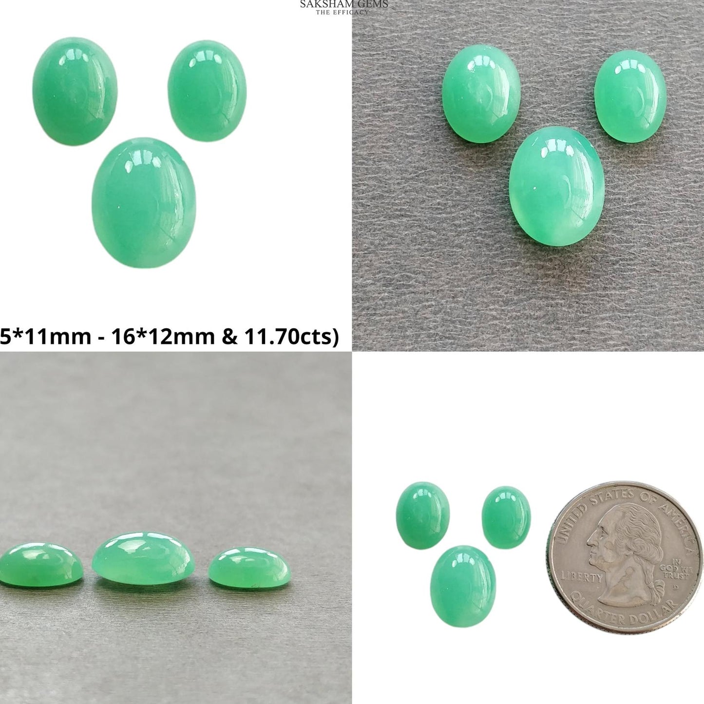 GREEN CHRYSOPRASE Gemstone Cabochon : Natural Untreated Unheated Chrysoprase Oval Egg Shape Set