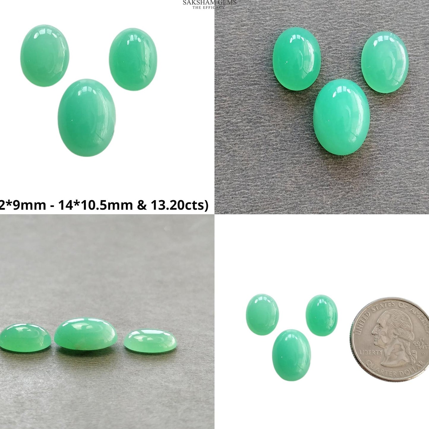 GREEN CHRYSOPRASE Gemstone Cabochon : Natural Untreated Unheated Chrysoprase Oval Egg Shape Set