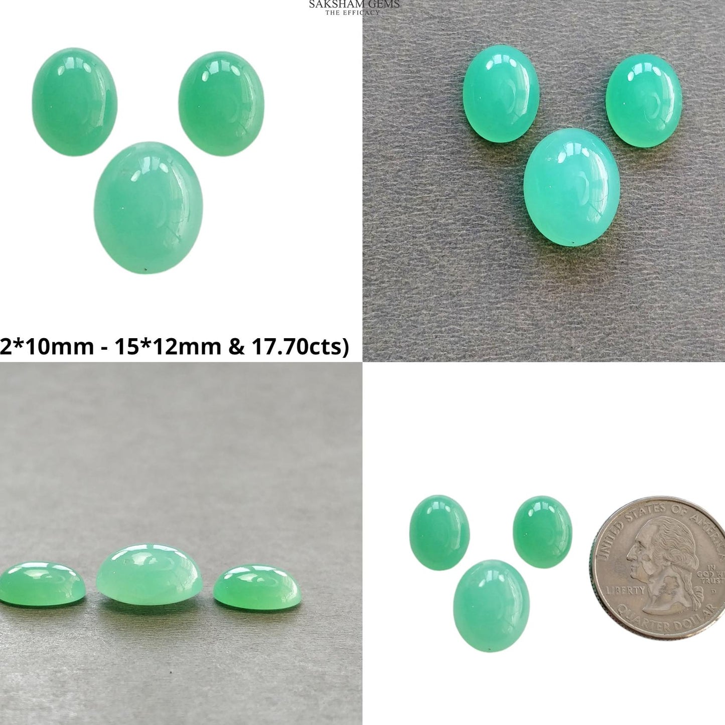 GREEN CHRYSOPRASE Gemstone Cabochon : Natural Untreated Unheated Chrysoprase Oval Egg Shape Set