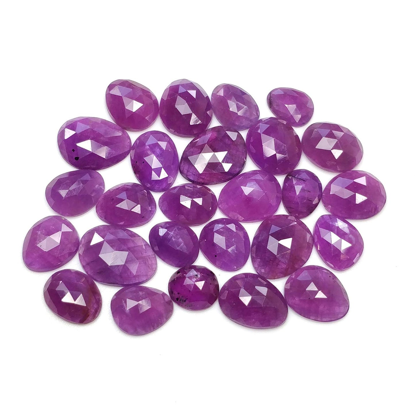 RUBY Gemstone Rose Cut : 92.30cts Natural Untreated Unheated Raspberry Purple Ruby Egg Shape 9*8mm - 14*11mm 26pcs Lot