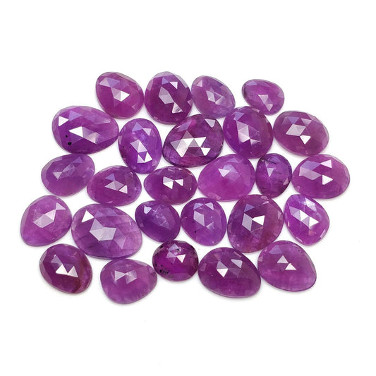 RUBY Gemstone Rose Cut : 92.30cts Natural Untreated Unheated Raspberry Purple Ruby Egg Shape 9*8mm - 14*11mm 26pcs Lot