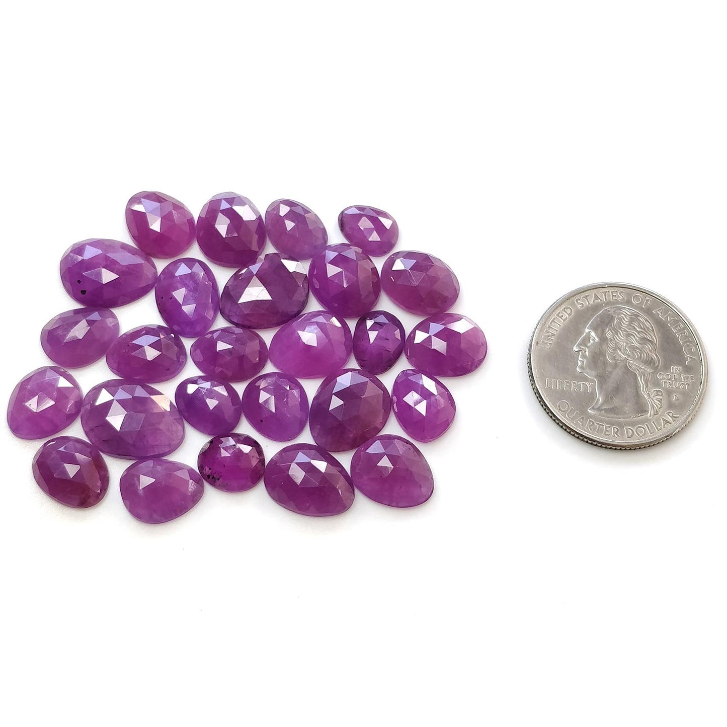 RUBY Gemstone Rose Cut : 92.30cts Natural Untreated Unheated Raspberry Purple Ruby Egg Shape 9*8mm - 14*11mm 26pcs Lot