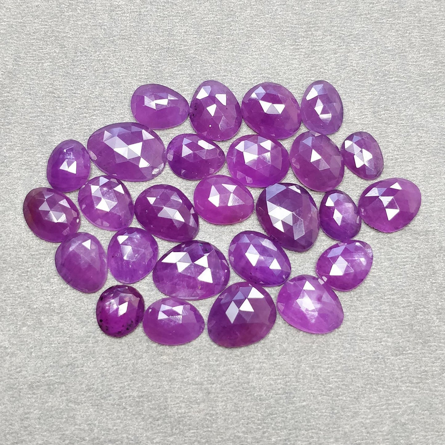 RUBY Gemstone Rose Cut : 92.30cts Natural Untreated Unheated Raspberry Purple Ruby Egg Shape 9*8mm - 14*11mm 26pcs Lot