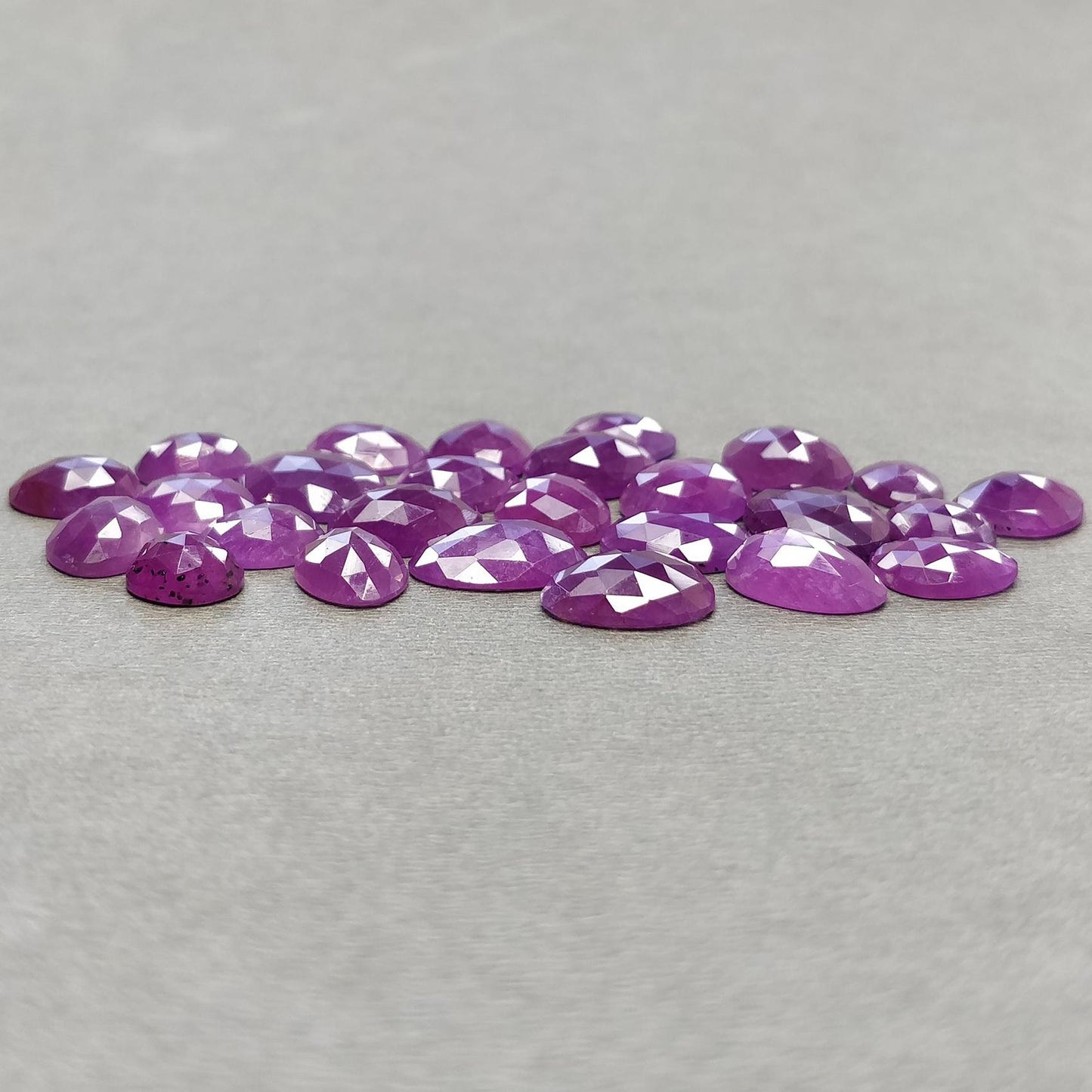 RUBY Gemstone Rose Cut : 92.30cts Natural Untreated Unheated Raspberry Purple Ruby Egg Shape 9*8mm - 14*11mm 26pcs Lot