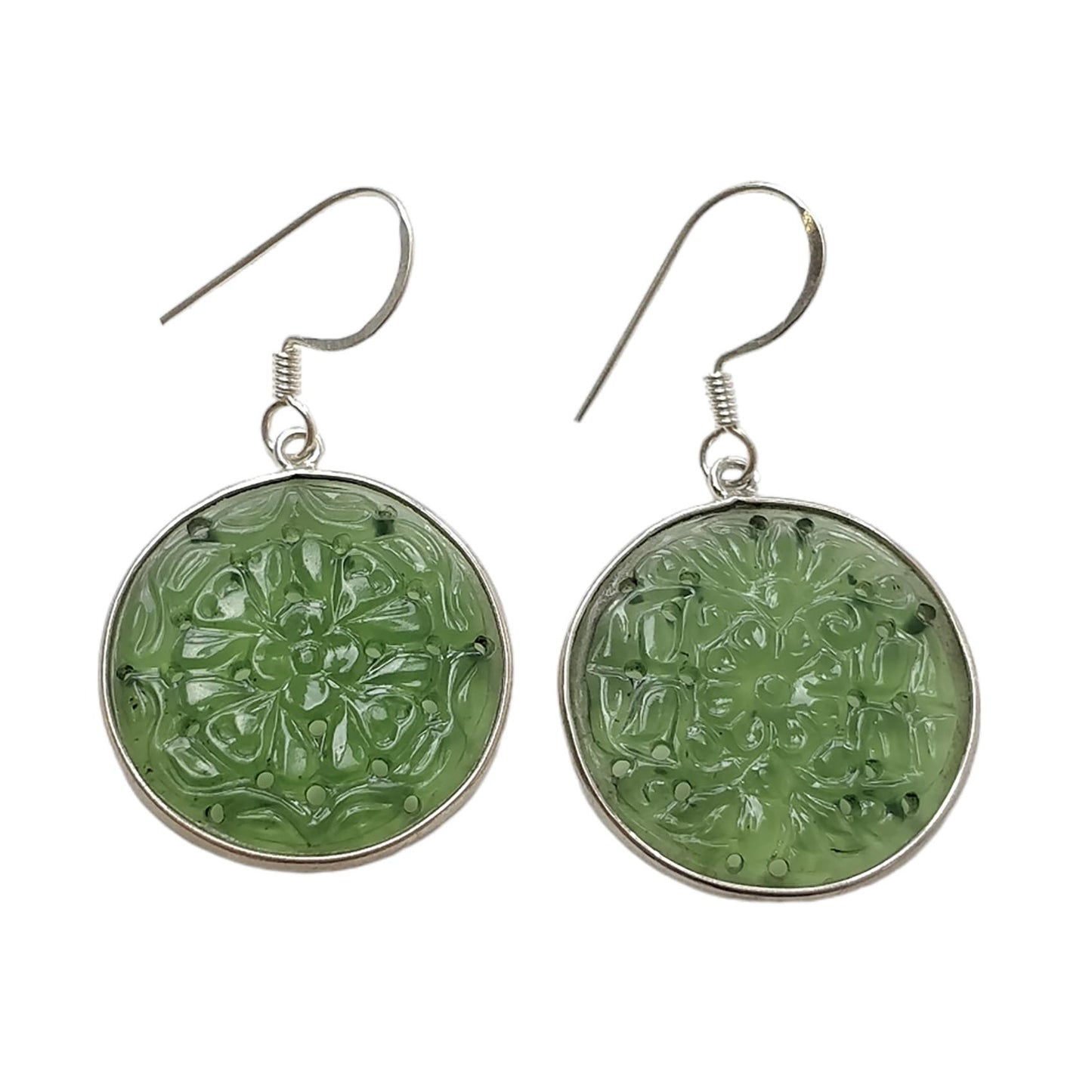 SERPENTINE Gemstone 925 Sterling Silver Earrings : 6.45gms(Approx) Natural Untreated Drop Dangle Round Shape Hook Earrings 1.75"