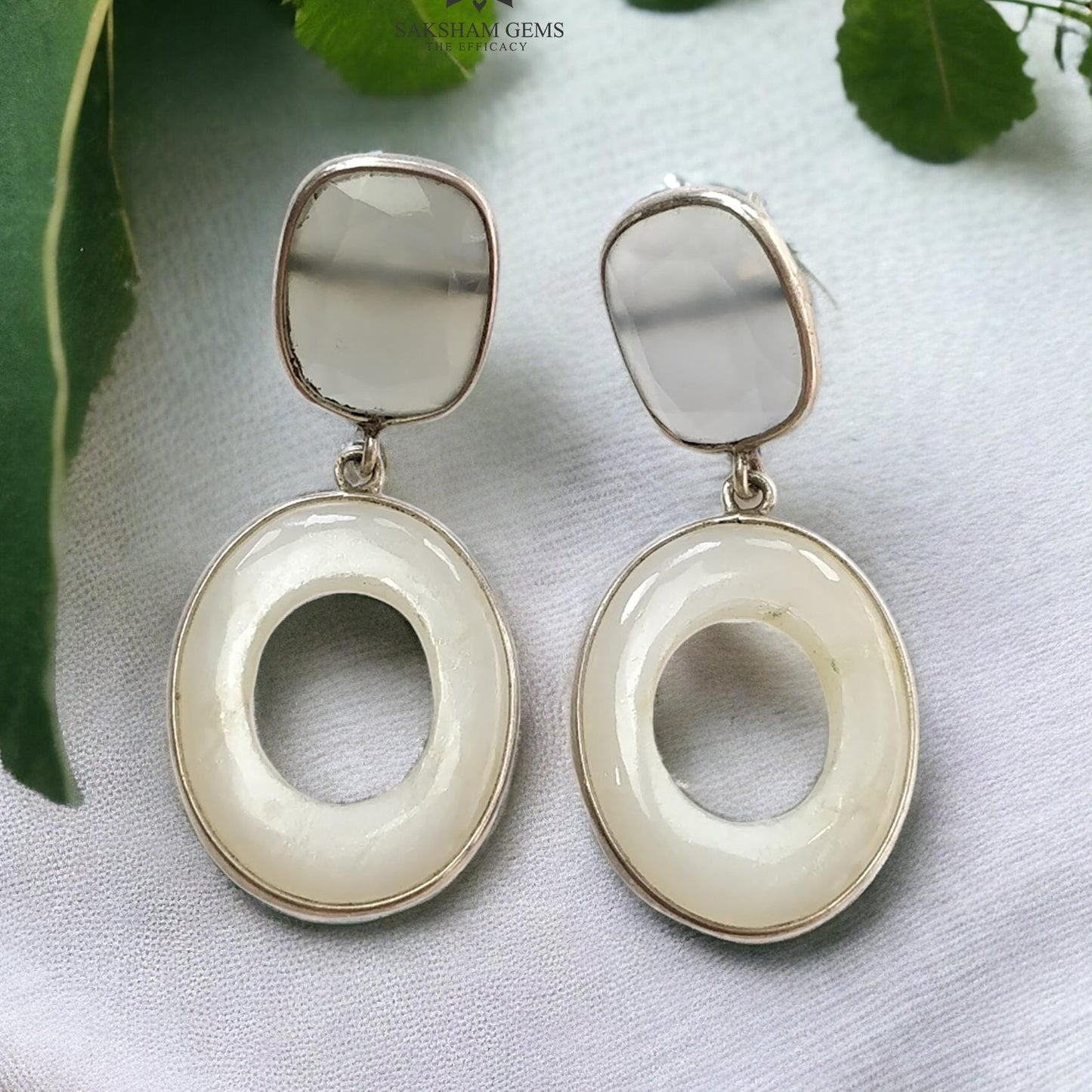 White Onyx 925 Sterling Silver Earrings : 8.50gms Natural Color Enhanced Fancy Shape Bezel Set 2.5" Drop Dangle Push Back Earrings