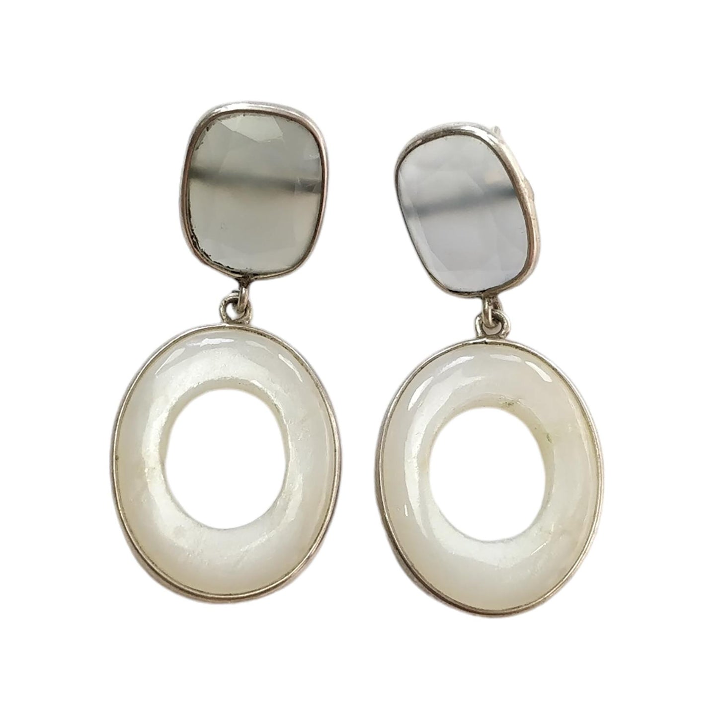 White Onyx 925 Sterling Silver Earrings : 8.50gms Natural Color Enhanced Fancy Shape Bezel Set 2.5" Drop Dangle Push Back Earrings