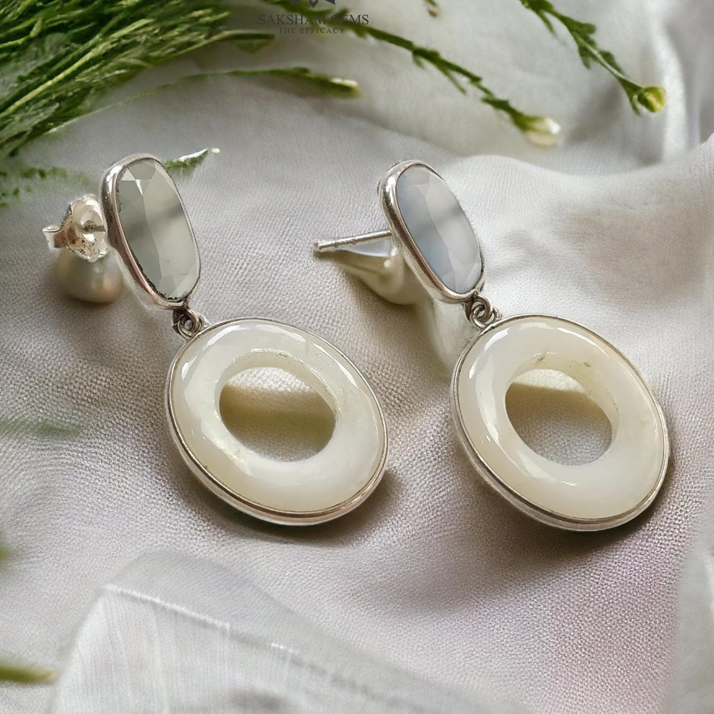 White Onyx 925 Sterling Silver Earrings : 8.50gms Natural Color Enhanced Fancy Shape Bezel Set 2.5" Drop Dangle Push Back Earrings