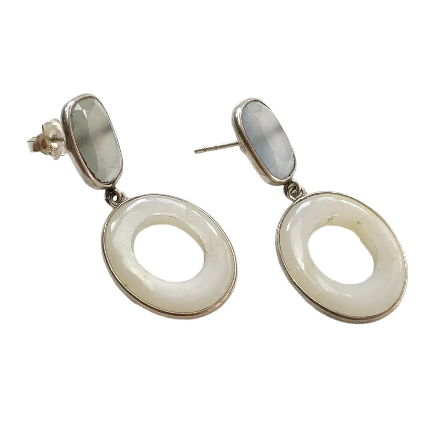 White Onyx 925 Sterling Silver Earrings : 8.50gms Natural Color Enhanced Fancy Shape Bezel Set 2.5" Drop Dangle Push Back Earrings