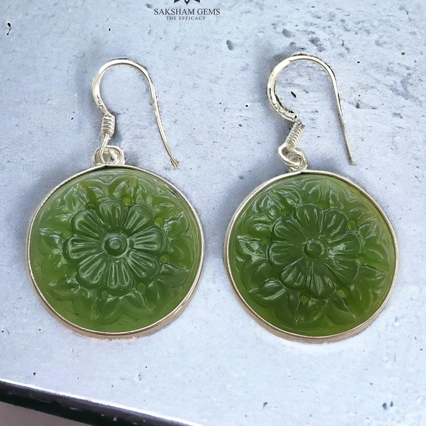 SERPENTINE Gemstone 925 Sterling Silver Earrings : 8.80gms Natural Untreated Drop Dangle Round Shape Hook Earrings 1.60"