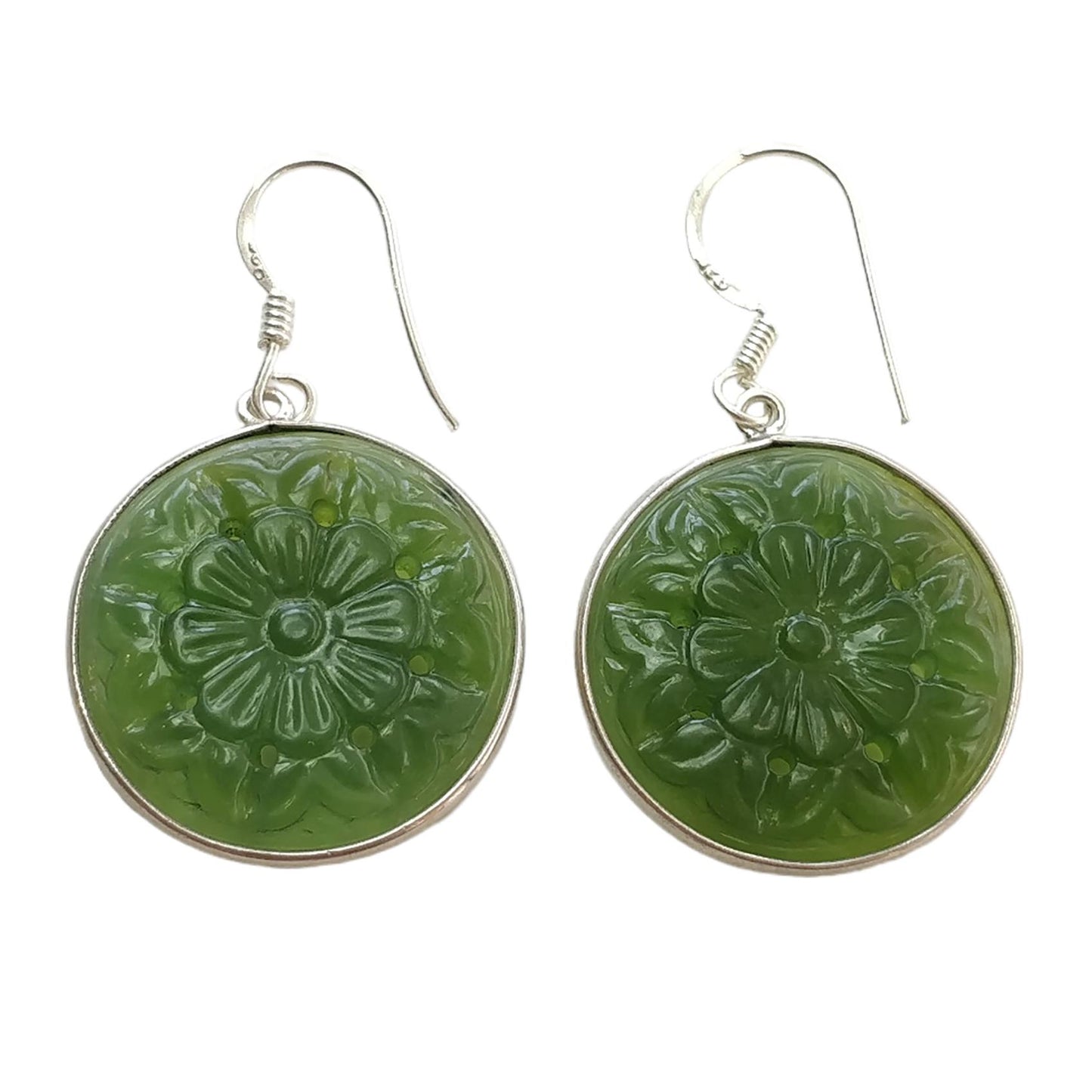 SERPENTINE Gemstone 925 Sterling Silver Earrings : 8.80gms Natural Untreated Drop Dangle Round Shape Hook Earrings 1.60"