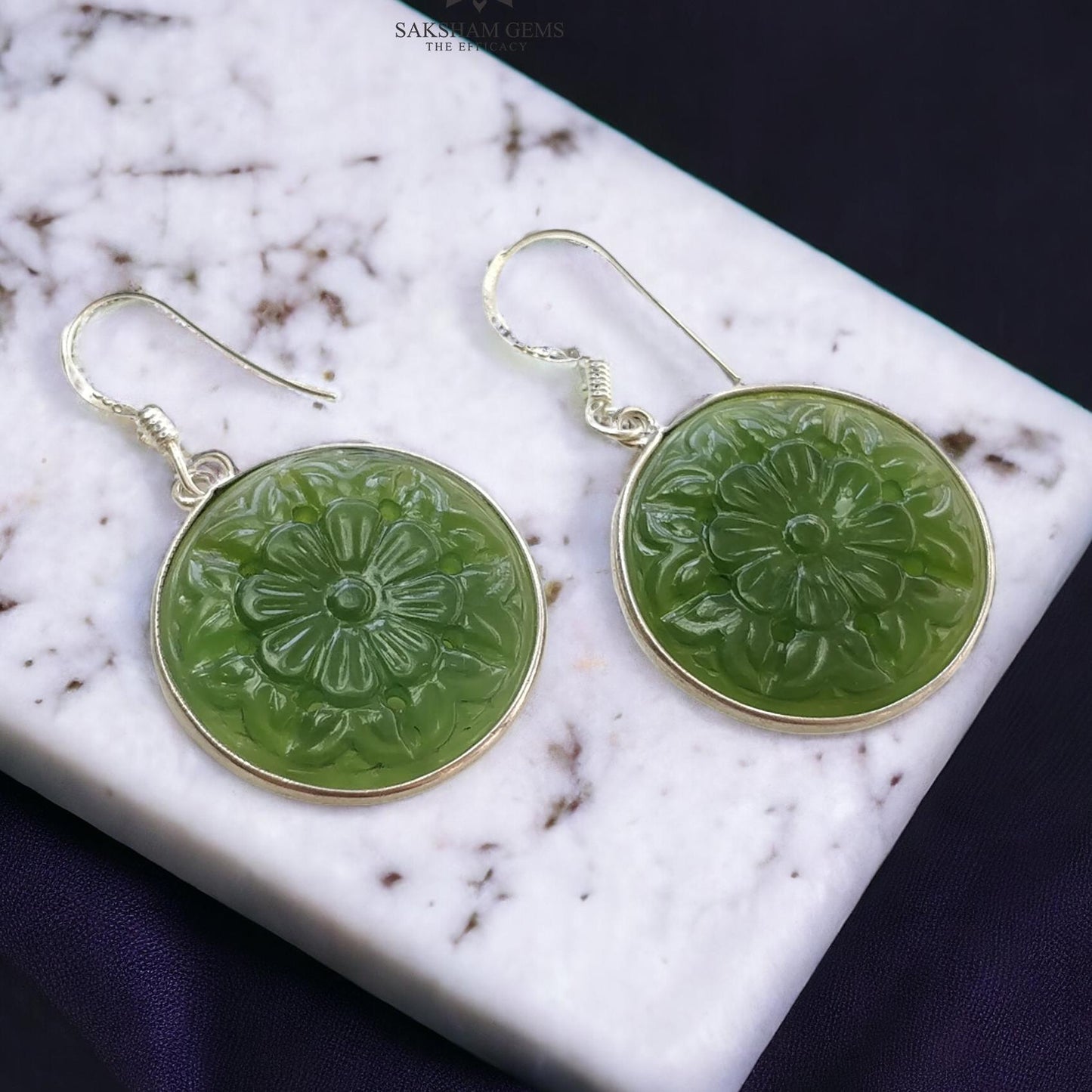 SERPENTINE Gemstone 925 Sterling Silver Earrings : 8.80gms Natural Untreated Drop Dangle Round Shape Hook Earrings 1.60"