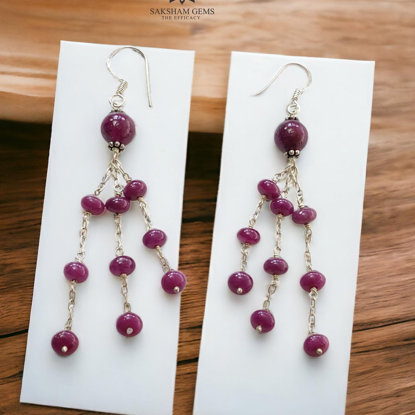 Beads Earring Ruby Beads Gemstone 925 Sterling Silver: 9.00gms Natural Untreated Long Drop Dangle Ear Wire Hook Earrings 3"