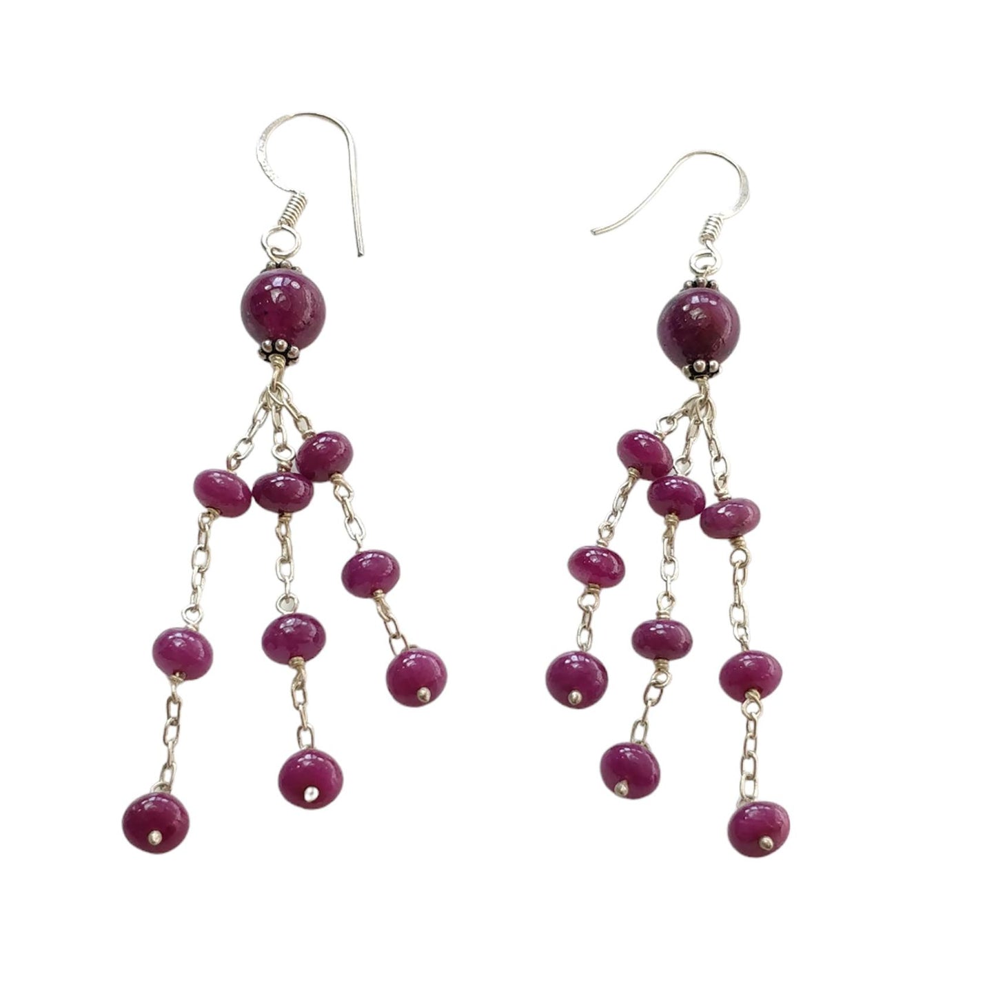 Beads Earring Ruby Beads Gemstone 925 Sterling Silver: 9.00gms Natural Untreated Long Drop Dangle Ear Wire Hook Earrings 3"