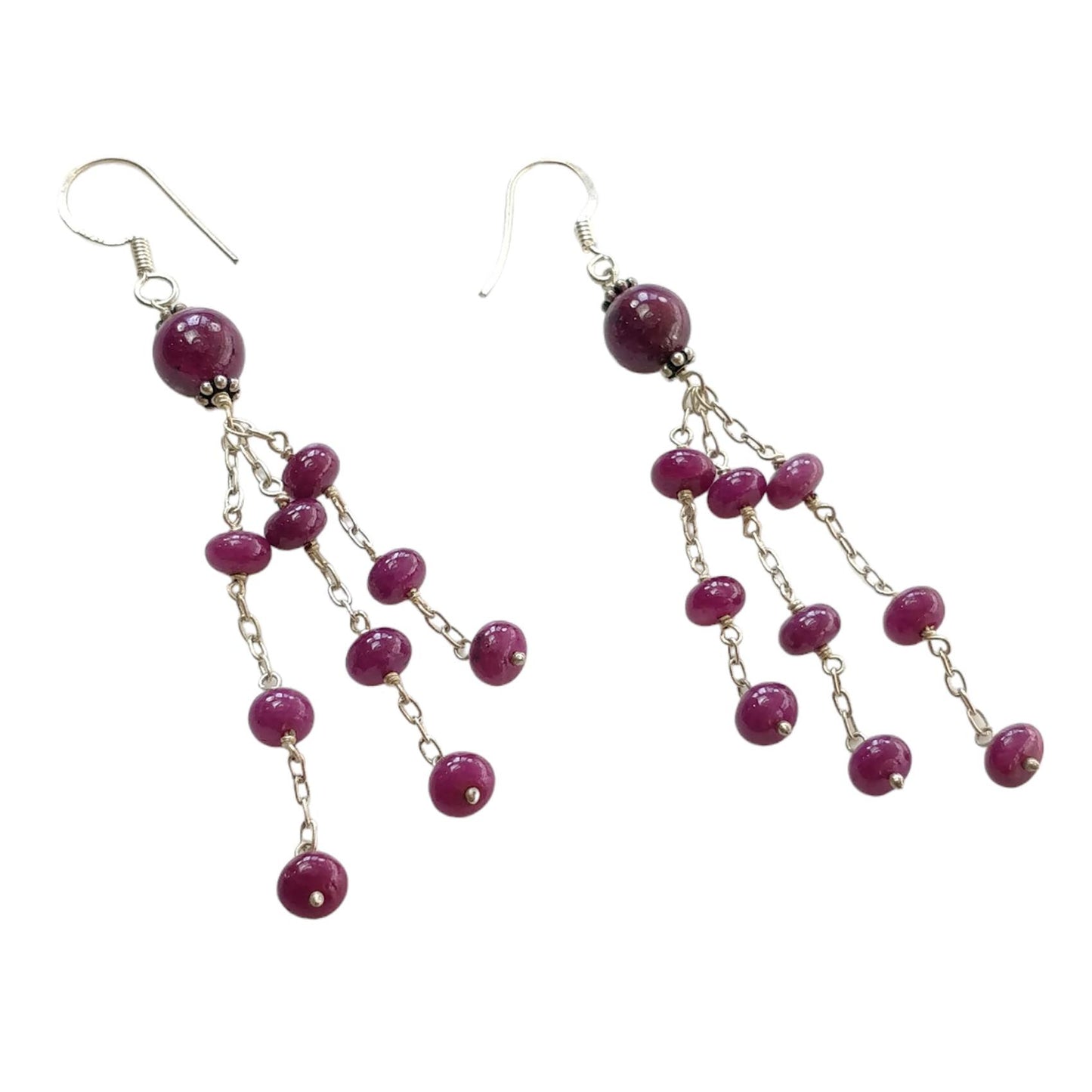 Beads Earring Ruby Beads Gemstone 925 Sterling Silver: 9.00gms Natural Untreated Long Drop Dangle Ear Wire Hook Earrings 3"