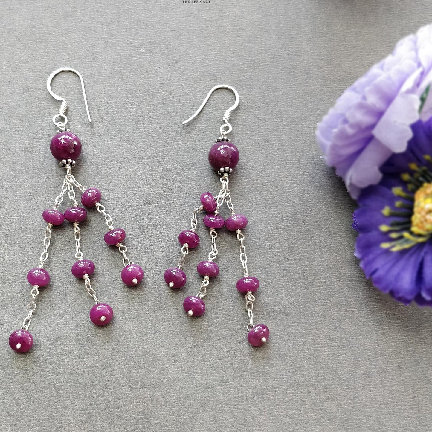 Beads Earring Ruby Beads Gemstone 925 Sterling Silver: 9.00gms Natural Untreated Long Drop Dangle Ear Wire Hook Earrings 3"