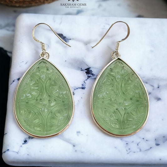 SERPENTINE Gemstone 925 Sterling Silver Earrings : 9.00gms Natural Untreated Drop Dangle Pear Shape Hook Earrings 2"