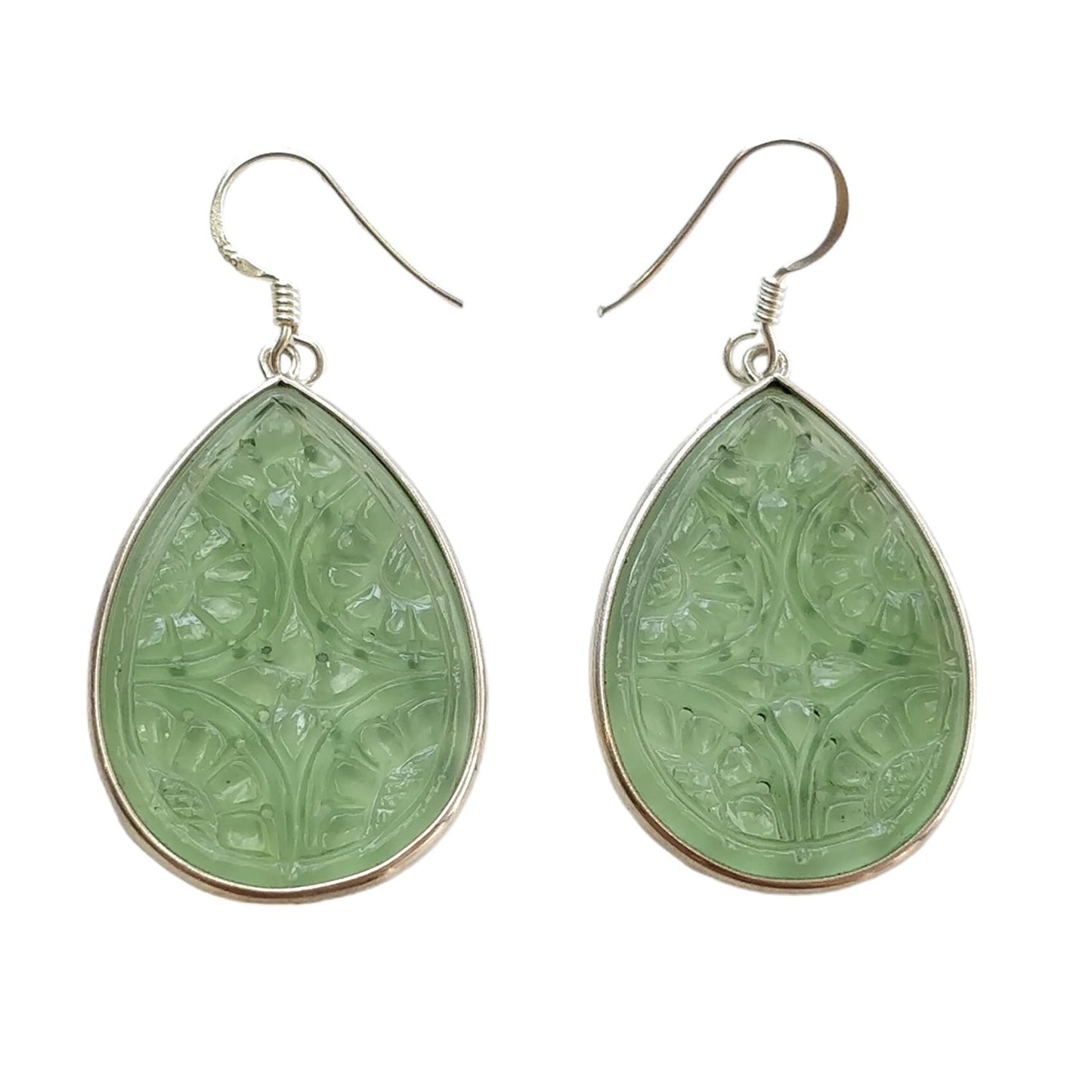 SERPENTINE Gemstone 925 Sterling Silver Earrings : 9.00gms Natural Untreated Drop Dangle Pear Shape Hook Earrings 2"