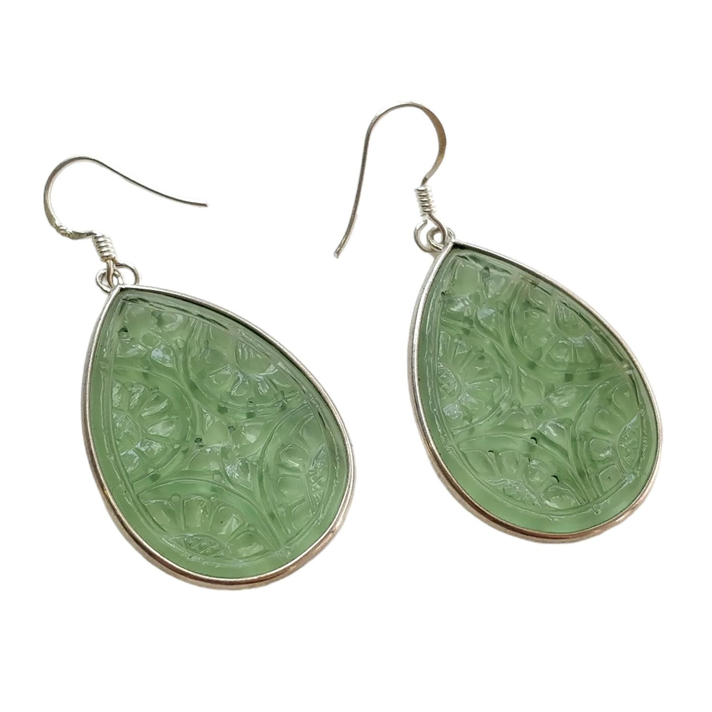SERPENTINE Gemstone 925 Sterling Silver Earrings : 9.00gms Natural Untreated Drop Dangle Pear Shape Hook Earrings 2"