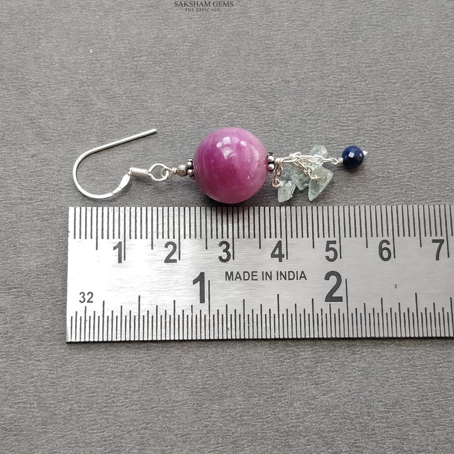 Beads Earring in Silver Zoisite RUBY & Emerald Gemstone: 12.33gms Natural Ruby Emerald 925 Silver Round Drop Dangle Hook Earrings 2.5"