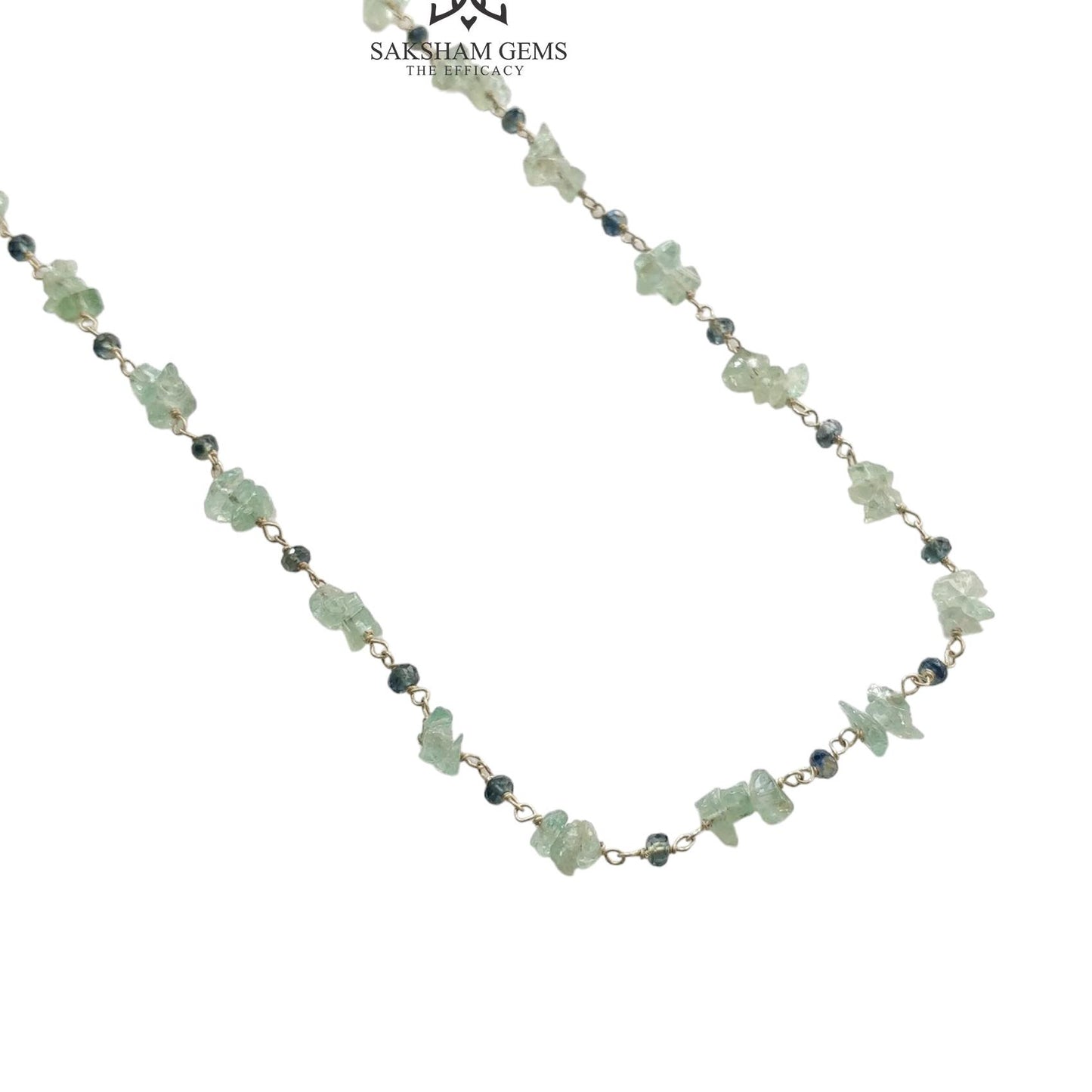 925 Sterling Silver Green Emerald And Blue Sapphire Gemstones Uncut Beads Chain NECKLACE 7.70gms Natural Beaded Necklace 16"