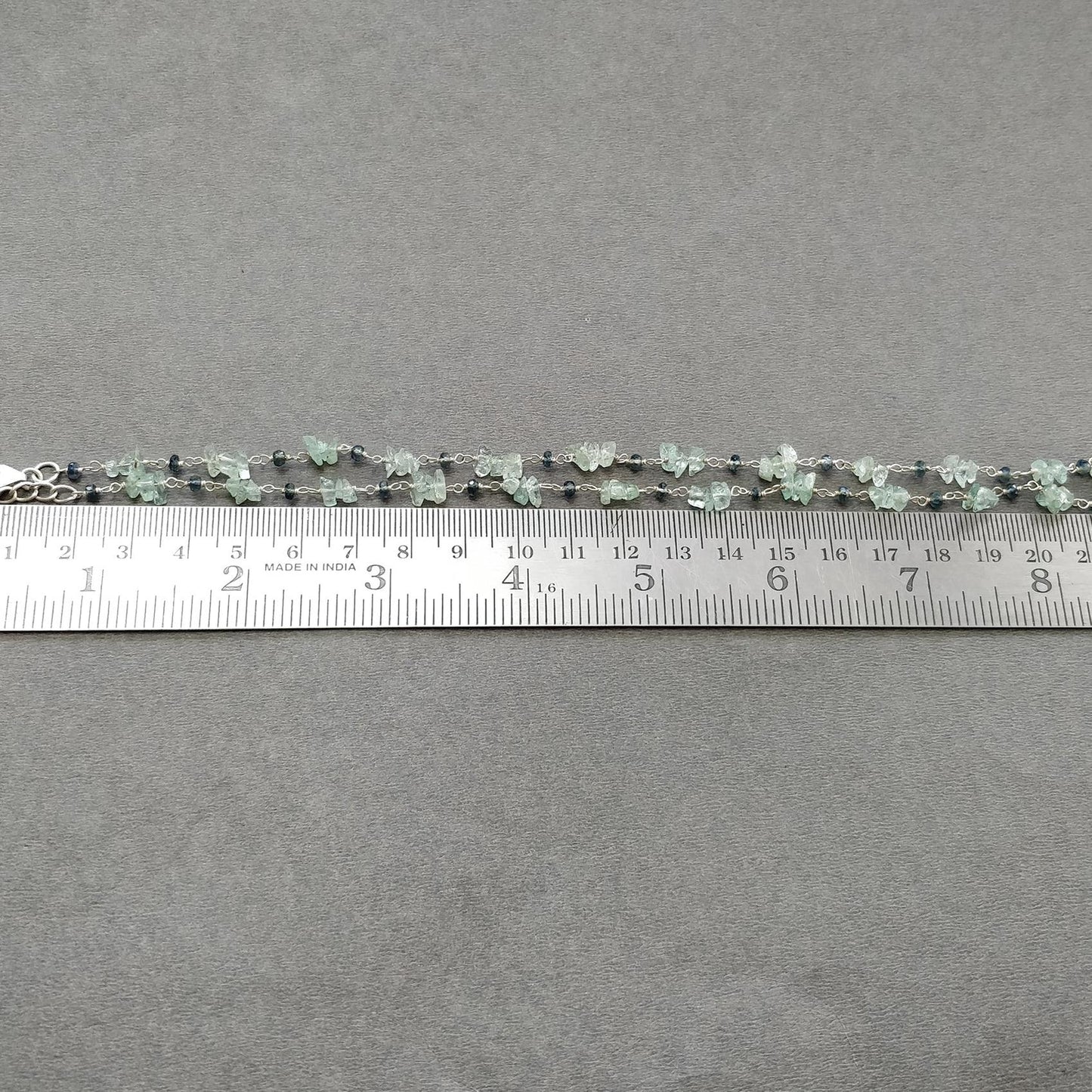 925 Sterling Silver Green Emerald And Blue Sapphire Gemstones Uncut Beads Chain NECKLACE 7.70gms Natural Beaded Necklace 16"