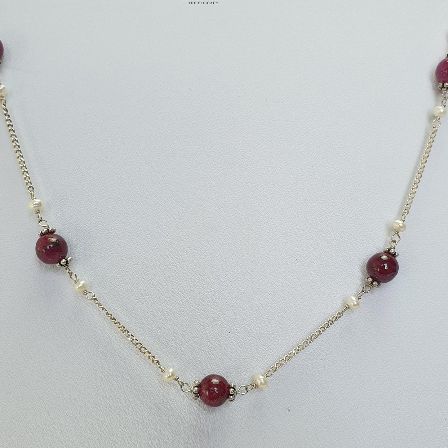RUBY Gemstone Beaded NECKLACE : 10.52gms Natural Untreated Plain Round Shape Ruby & Pearl With 925 Sterling Silver 19"