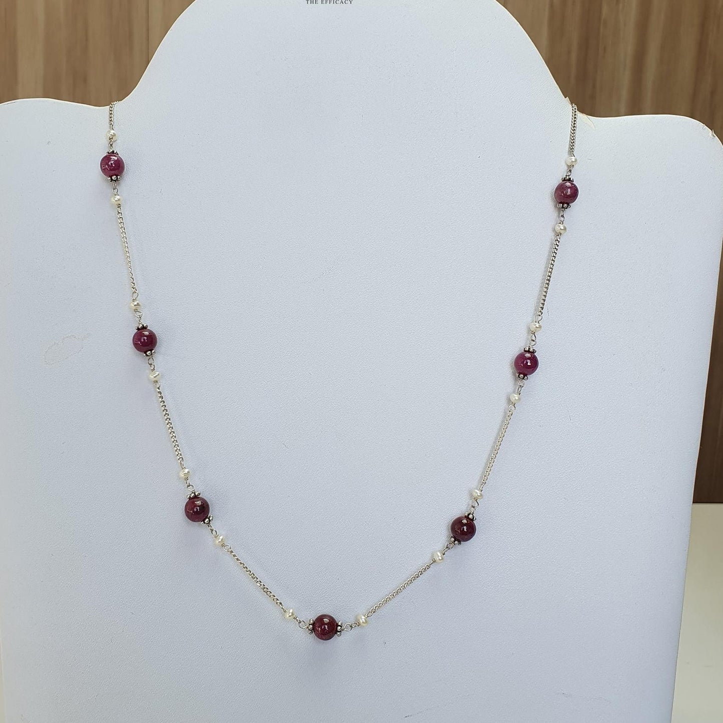 RUBY Gemstone Beaded NECKLACE : 10.52gms Natural Untreated Plain Round Shape Ruby & Pearl With 925 Sterling Silver 19"